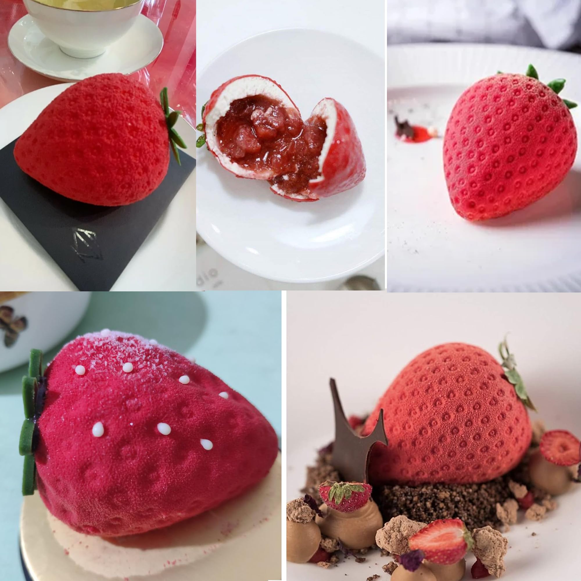Stampo in silicone 3D per torte, dolci, mousse, teglia da forno antiaderente per cuocere, sapone, gelatina e budino (fragola)