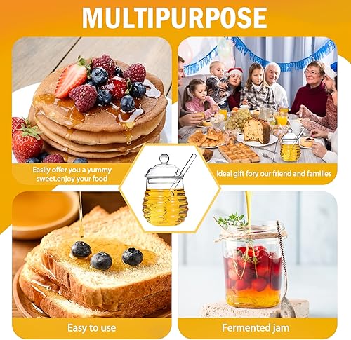 Miniatura 3 de SlZKADY Tarro de miel con cucharón y tapa, dispensador de recipiente de miel de vidrio, recipiente de miel de vidrio transparente para la cocina del