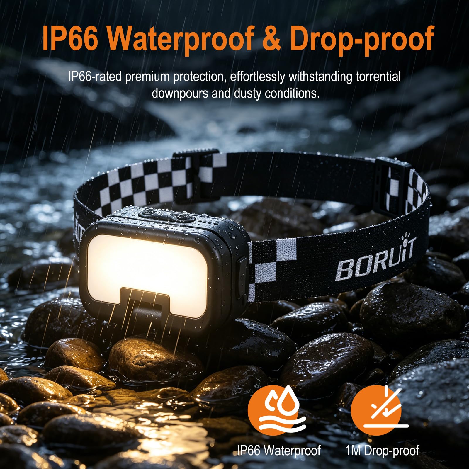 BORUIT Torcia frontale a LED ricaricabile, con sensore super luminoso e zona vicina, luce bianca calda, luce rossa, impermeabile IP66, mini torcia frontale per jogging, campeggio, pesca, ecc.