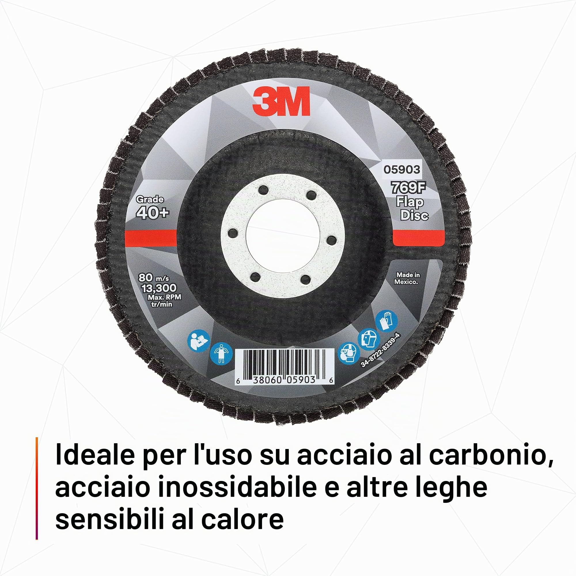 Disco lamellare 3M 769F, T27, abrasivo ad alte prestazioni, grana in ceramica a forma di precisione, 40+, 11,7 cm x 7/8 in 10 pezzi (confezione da 1)