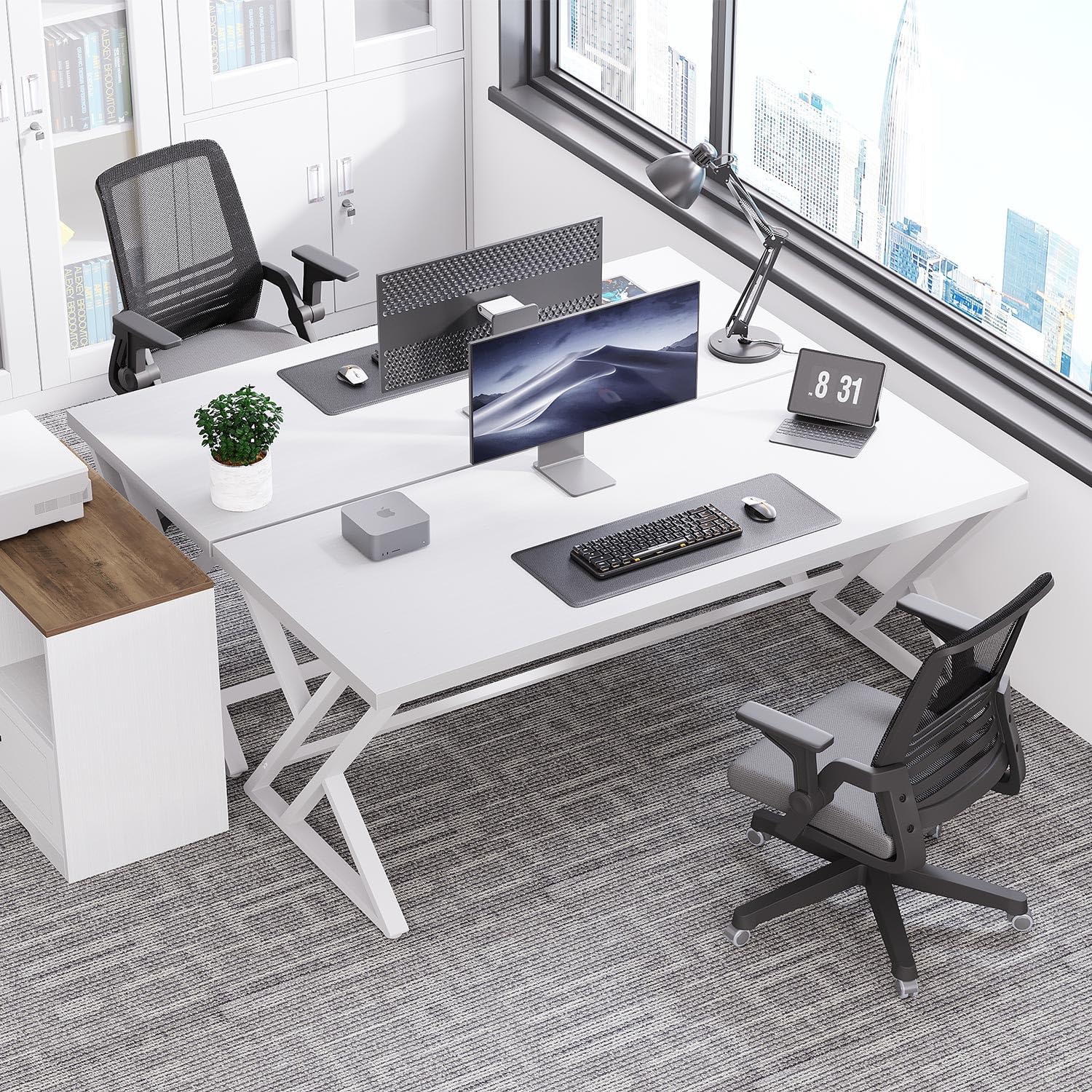 LVB Tavolo per Computer Lungo Industriale per Ufficio a Casa per Studenti, Grande Scrivania in Metallo per Scrivere, Studio, Lavoro, Scrivania in Stile Farmhouse Esecutiva per Computer da Gioco per