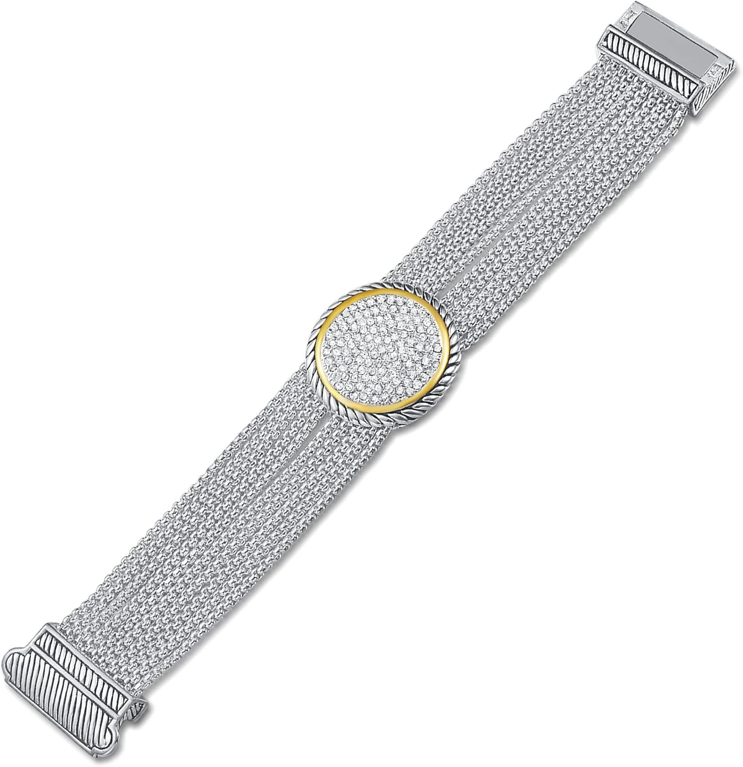 UNY JEWEL Jewelry Make a Statement with Our Two Tone Twisted Cable Wire Circle Multi Strand Box Chain Bracelet Featuring Pave Rhinestone - Image 2