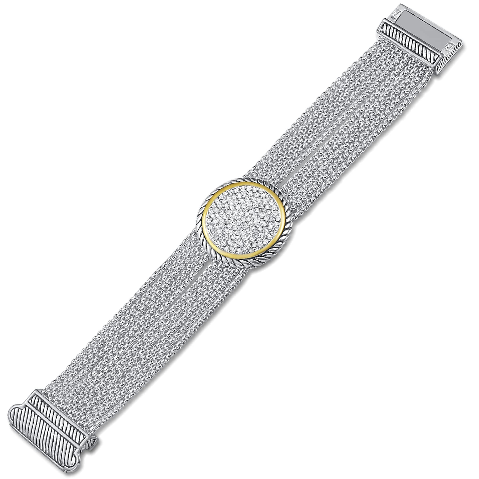 Jewelry Make a Statement with Our Two Tone Twisted Cable Wire Circle Multi Strand Box Chain Bracelet Featuring Pave Rhinestone, Metal, no gemstone