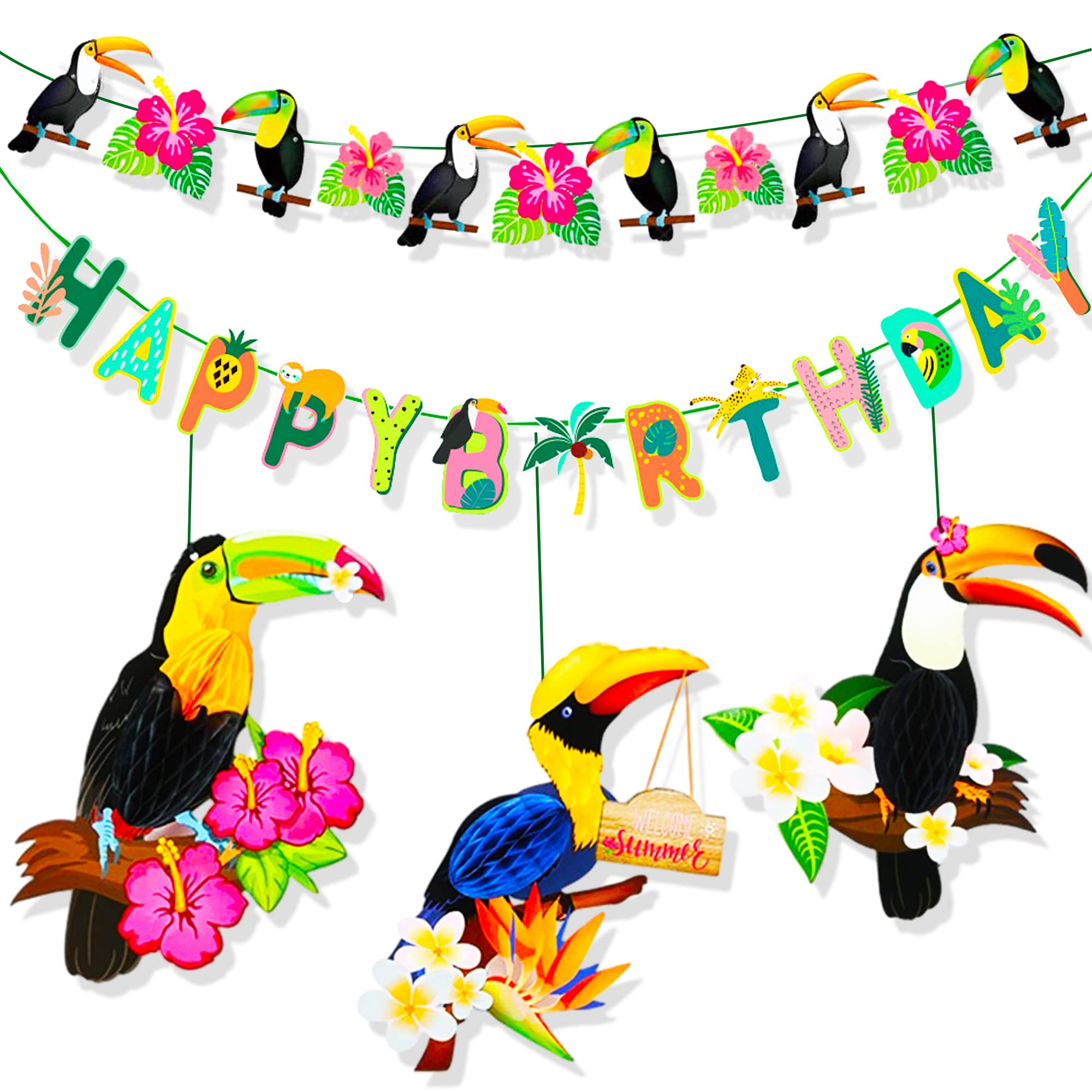 42-teiliges Hawaii-Deko-Set Mit Tropischen Vögeln & Spiralen – Perfekt Für Luau, Strand- & Sommerpartys