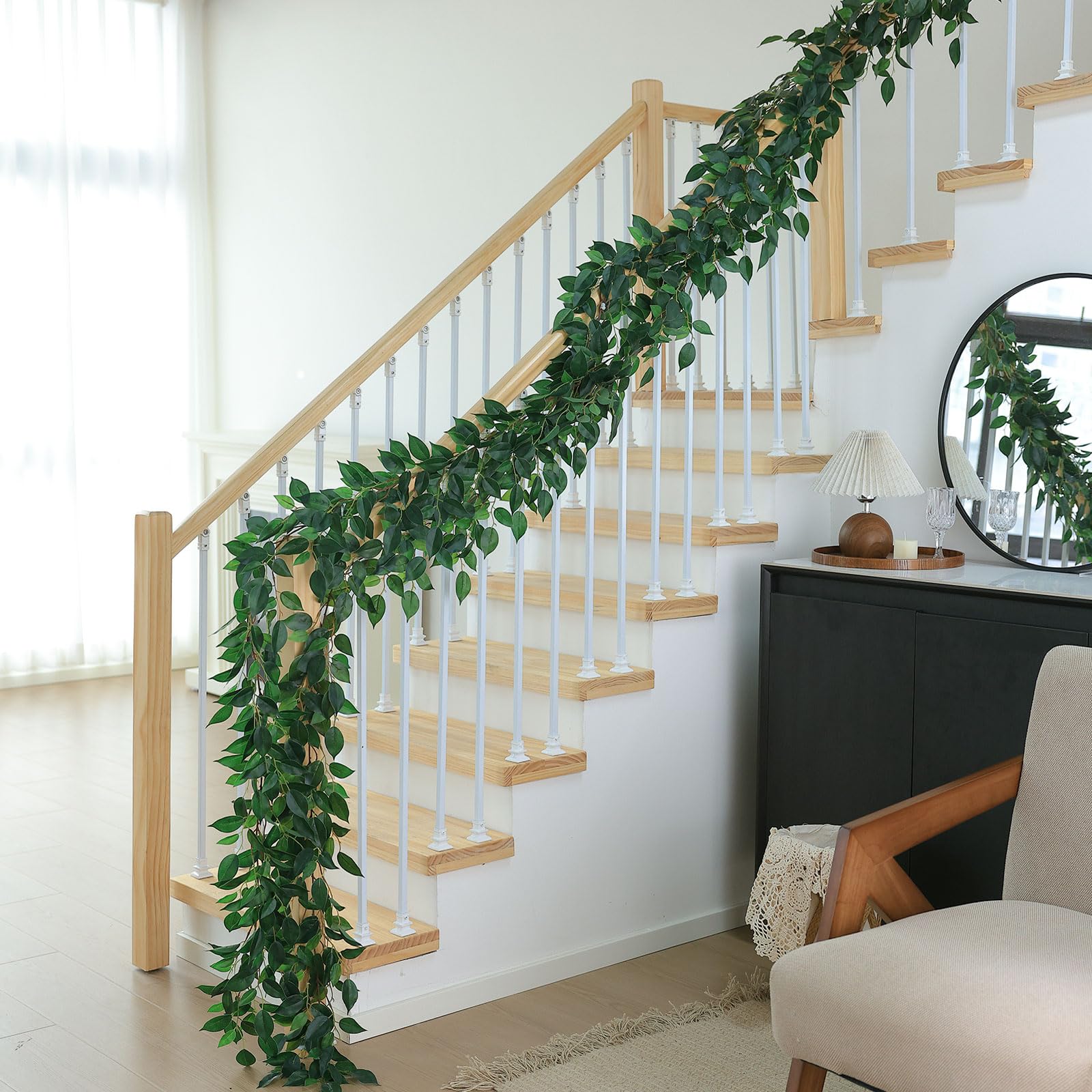 Mizii Künstliche Ranken-Girlande, 200 cm, künstliche Ficus-Ranken-Girlande, Seiden-grüne Blätter, Dekoration, künstliche Hängepflanzen für Hochzeit, Tischdekoration, Wanddekoration, Raumdekoration,