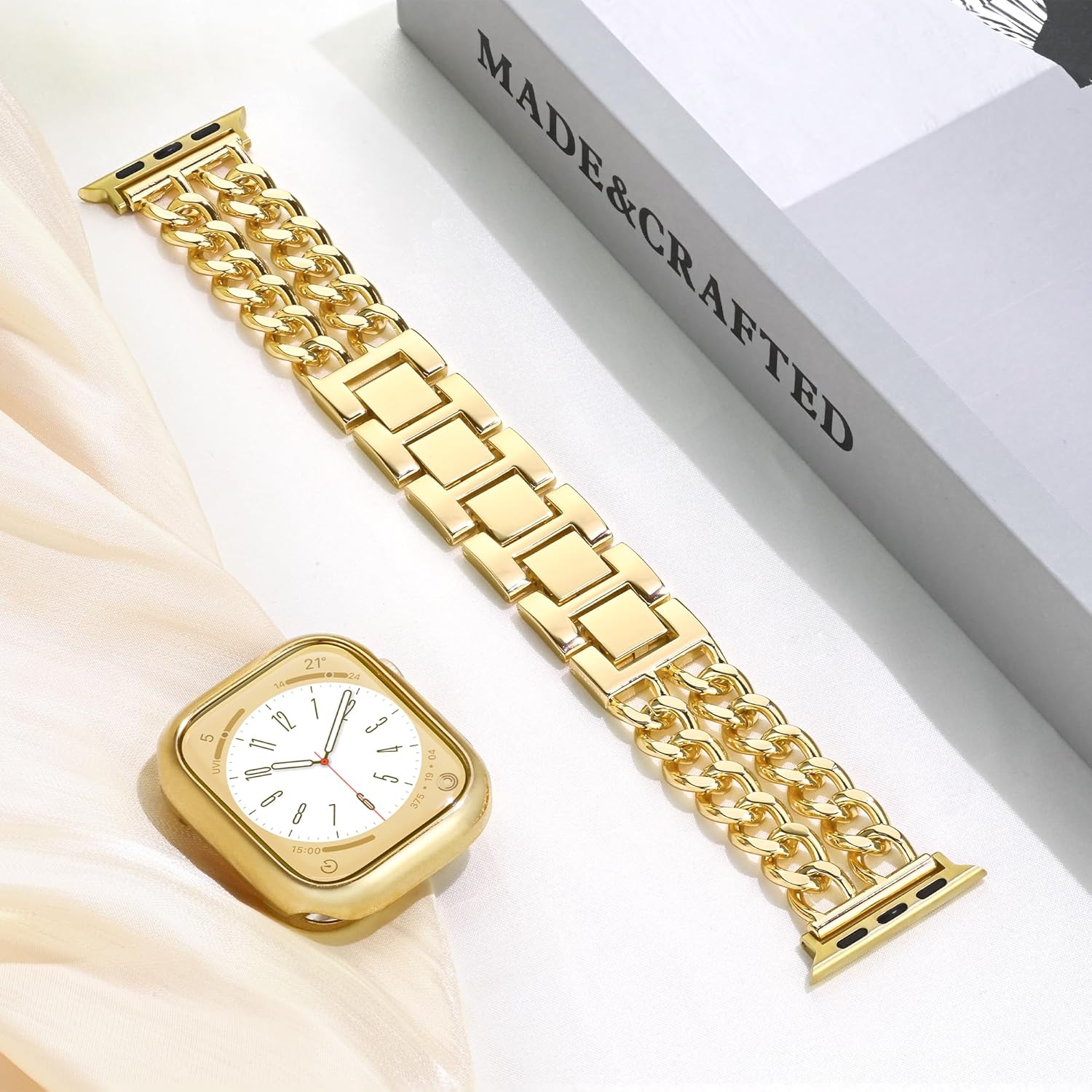 Anaiboho Gold Apple Watch Bands for women men Double Chain iWatch Bands for 44mm 42mm 45mm, Compatible with Apple Watch SE Series 9 8 7 6 5 4 3 2 1(With Case) - Image 4