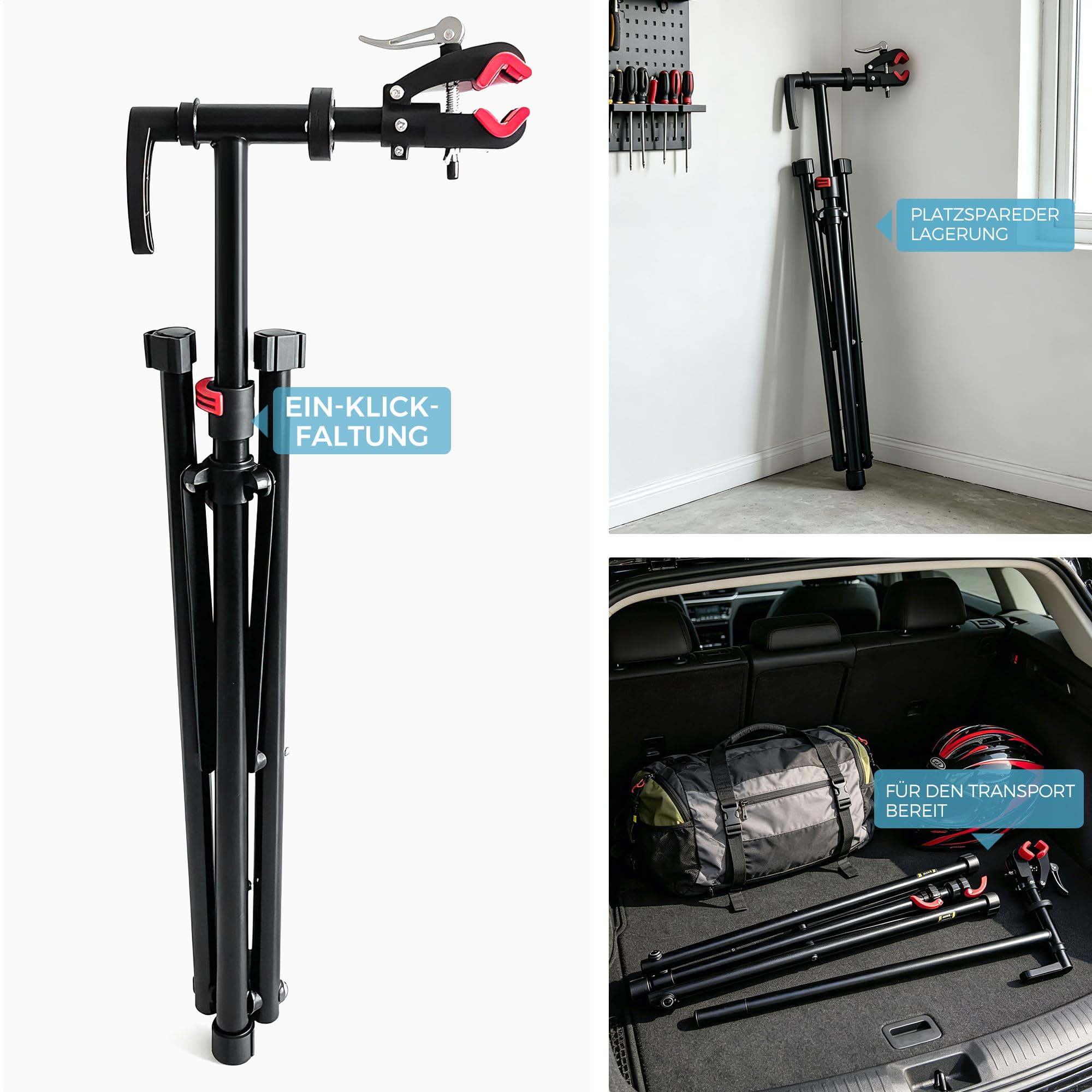 Profi Fahrrad Reparaturständer, niedrigschwerpunkt stabiler Sockel, magnetische Werkzeugablage, 360° drehbar, klappbar, bis 30 kg belastbar