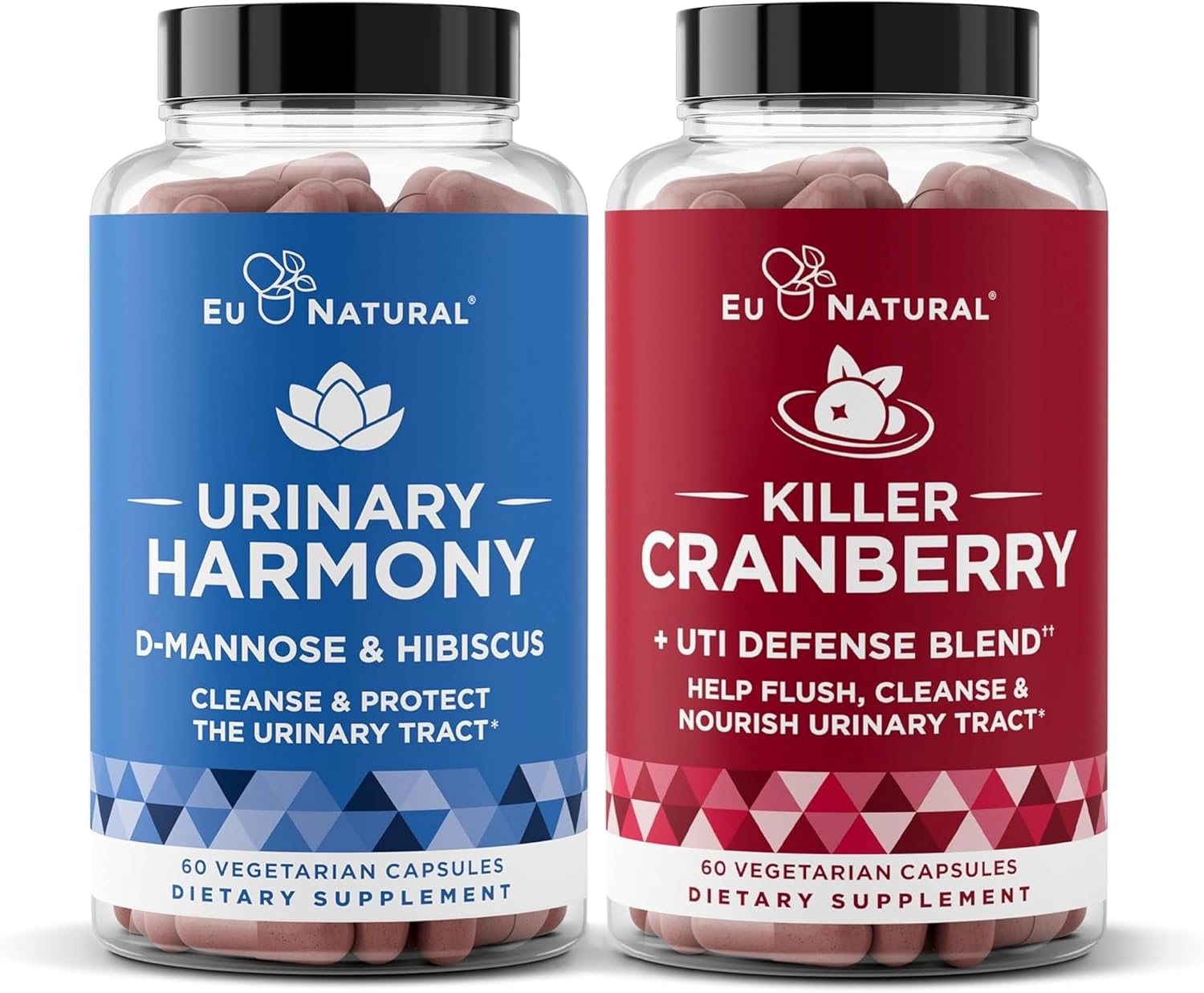 Urinary Tract Supplement Duo, Urinary Harmony + Killer Cranberry, UT Defense blends, D-mannose & Hibiscus + Cranberry, Pine Bark, Propolis & Vitamin D, Clinical Strength Ingredients, 2 X 60 ct