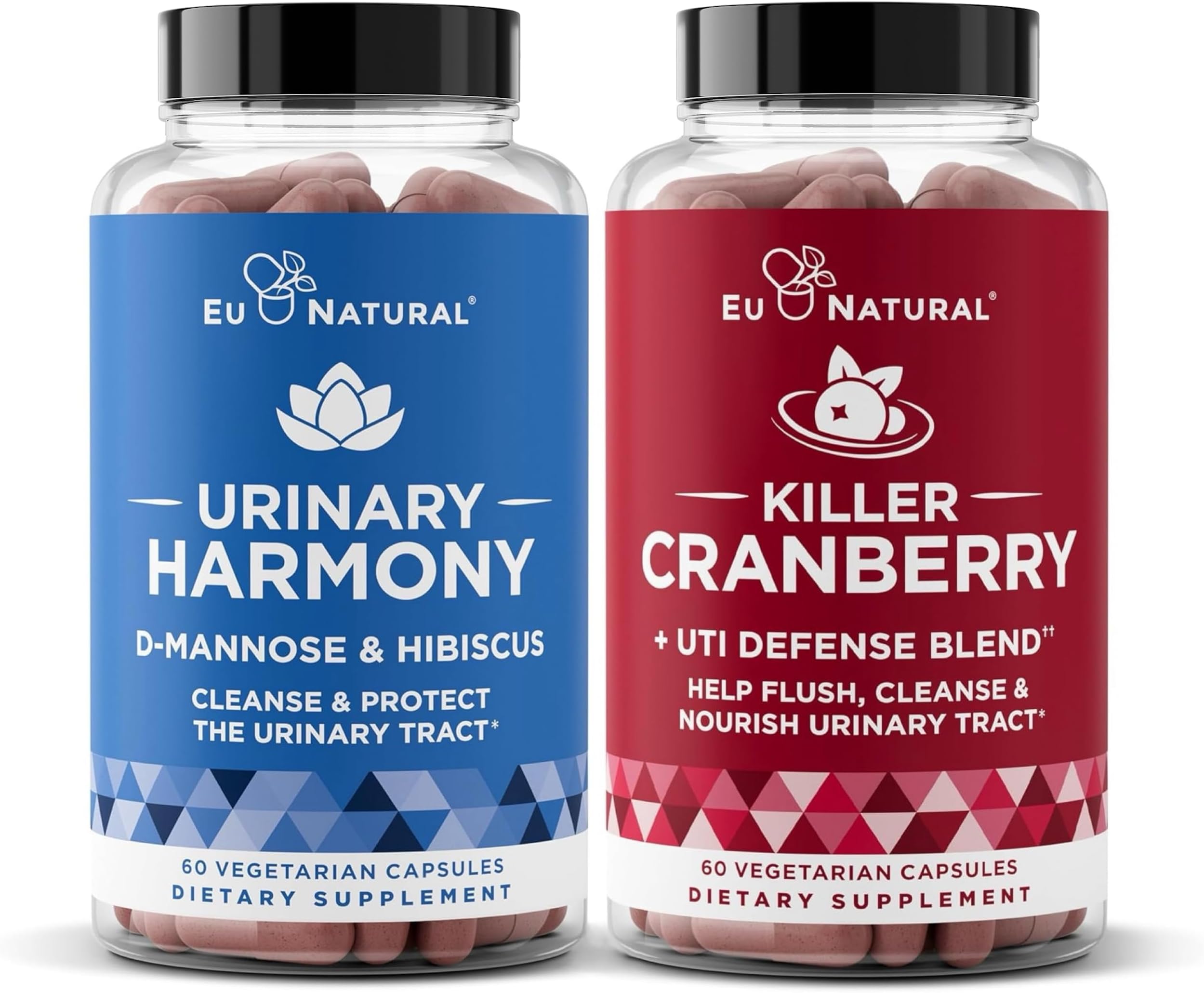 Urinary Tract Supplement Duo, Urinary Harmony + Killer Cranberry, UT Defense blends, D-mannose & Hibiscus + Cranberry, Pine Bark, Propolis & Vitamin D, Clinical Strength Ingredients, 2 X 60 ct