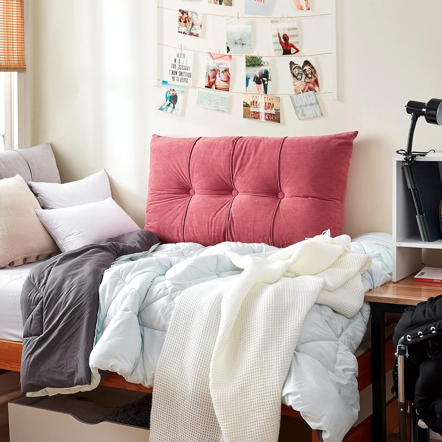 DormCo Rainha - Plush Tufted College Headboard - Coral Pink