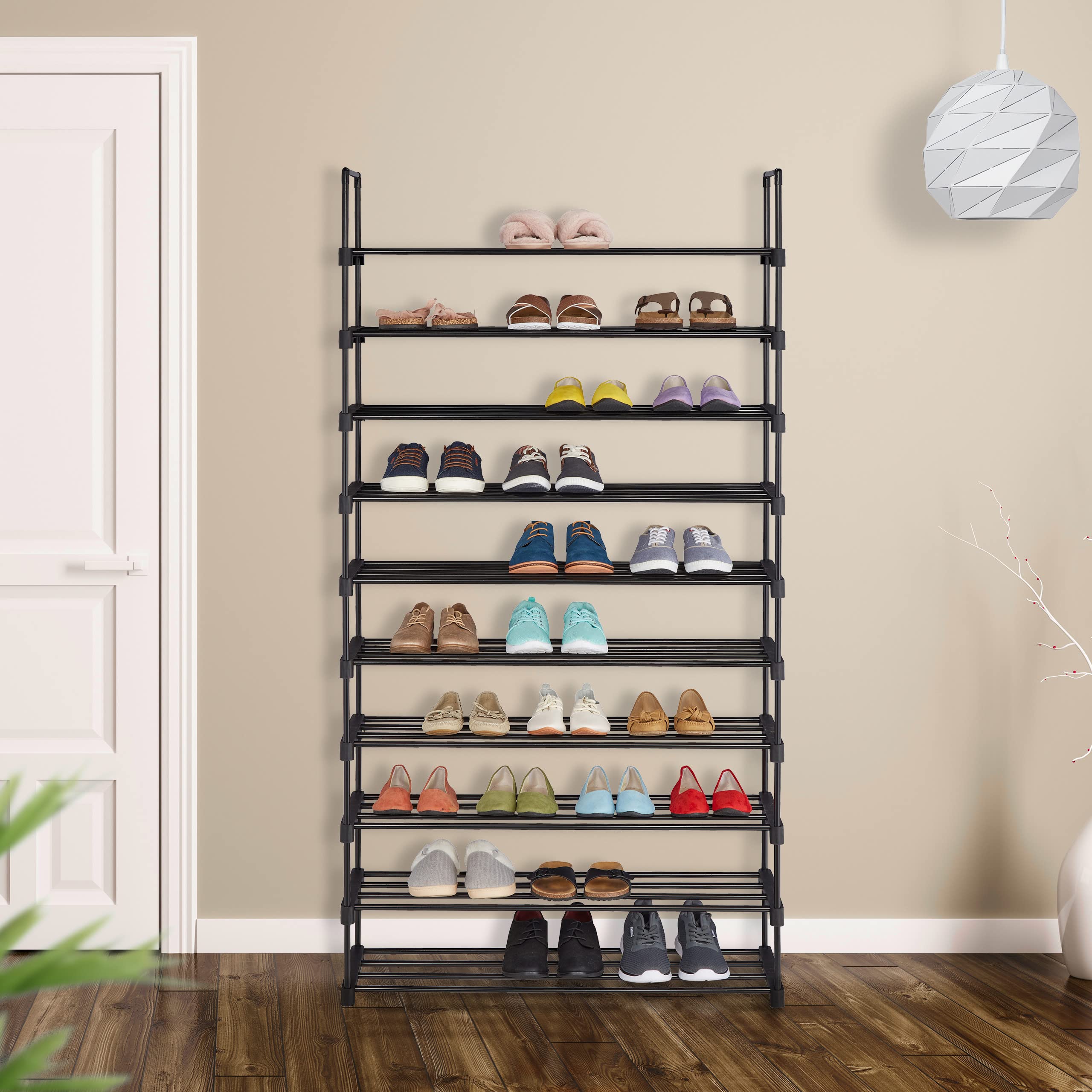 Relaxdays Zapatero Grande Sistema Encaje, 10 Niveles, Modular, 175,5 x 93 x 30,5 cm, Estantería Zapatos Metal, Negro
