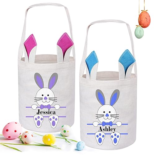 Cesta de Pascua personalizada para niños, 2 unidades, cesta de Pascua con asa, huevos de Pascua, cestas de conejito para bebés, niñas, cesta de