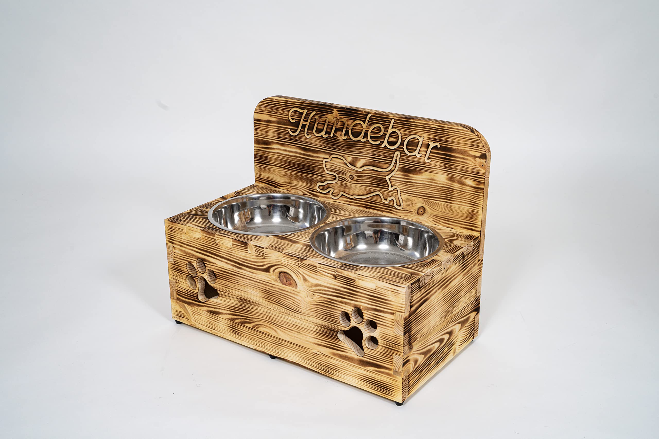 Hundenapf Erhöht Futterstation Hund - Inkl. 2X 1600ml Edelstahl Hundenapf - Fressnapf Futternapf Napf Hundebar mit Holz Ständer - Napfbar für Mittelgroße Große Hunde - rutschfest