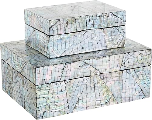 Miniatura 17 de Deco 79 Caja decorativa de madera hecha a mano Cajas decorativas de recuerdos con tapa con bisagras, juego de 2 cajas de almacenamiento 11", 10"W,