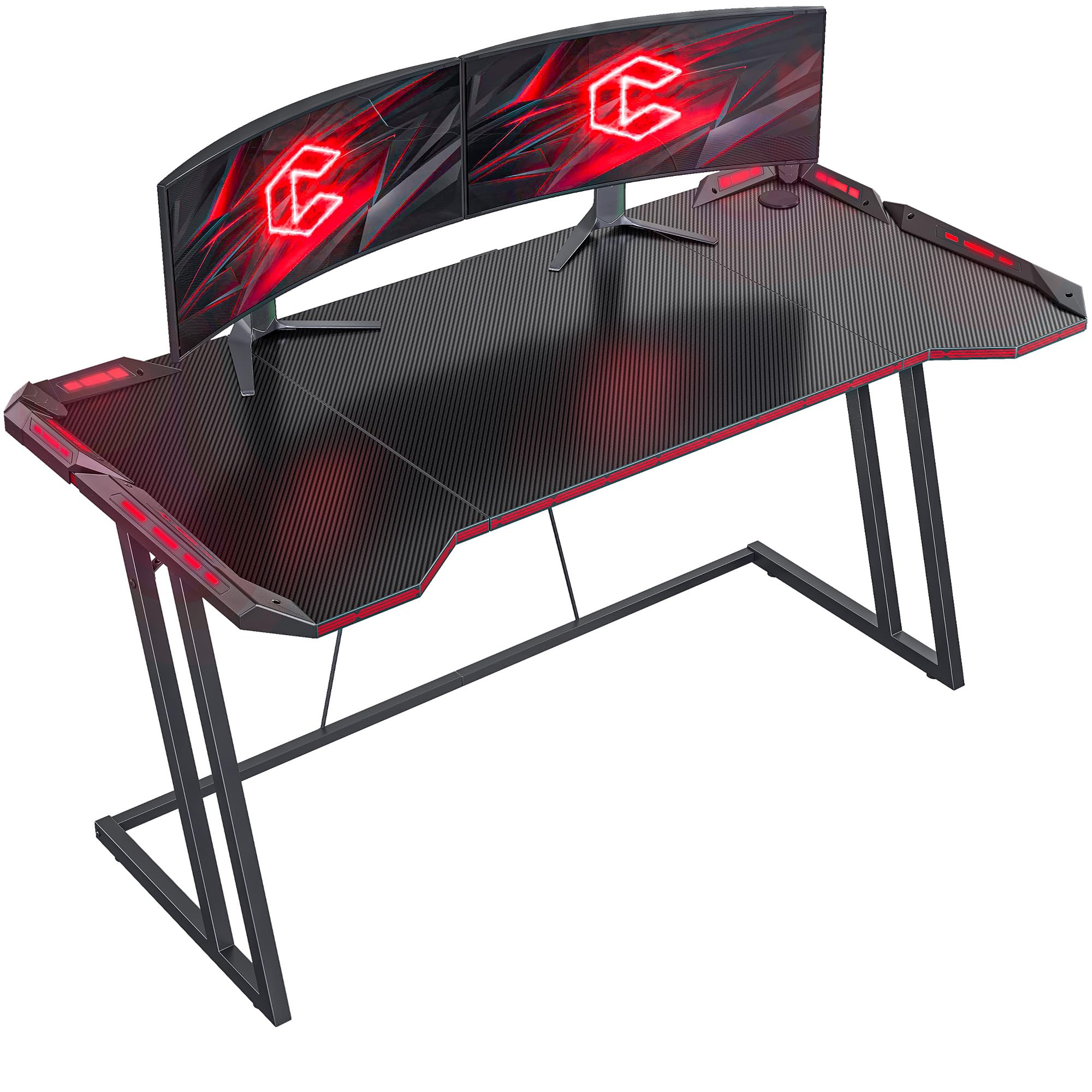 Amazon | CubiCubi ゲーミングデスク 幅160cm*奥行き60cm LED付き 炭素