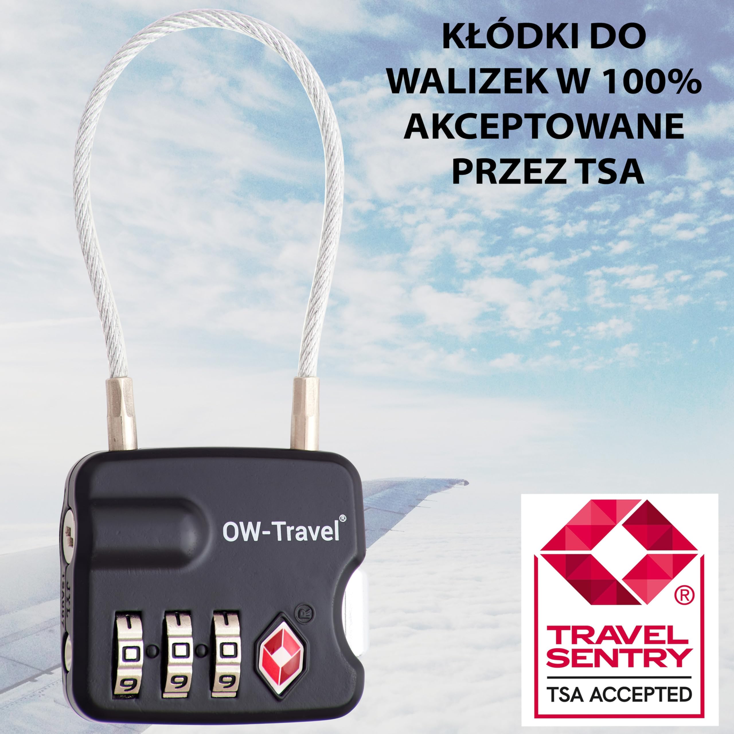 OW-Travel TSA Kłódka z Linką i Zamkiem Szyfrowym (Zestaw 2 Czarnych) 3 Cyfrowe Kłódki Walizkowe. Kłódka na szyfr na Plecak, Walizkę, Bagaż, Kłódki Szyfrowe Bagażowe, Szafek na Siłownię