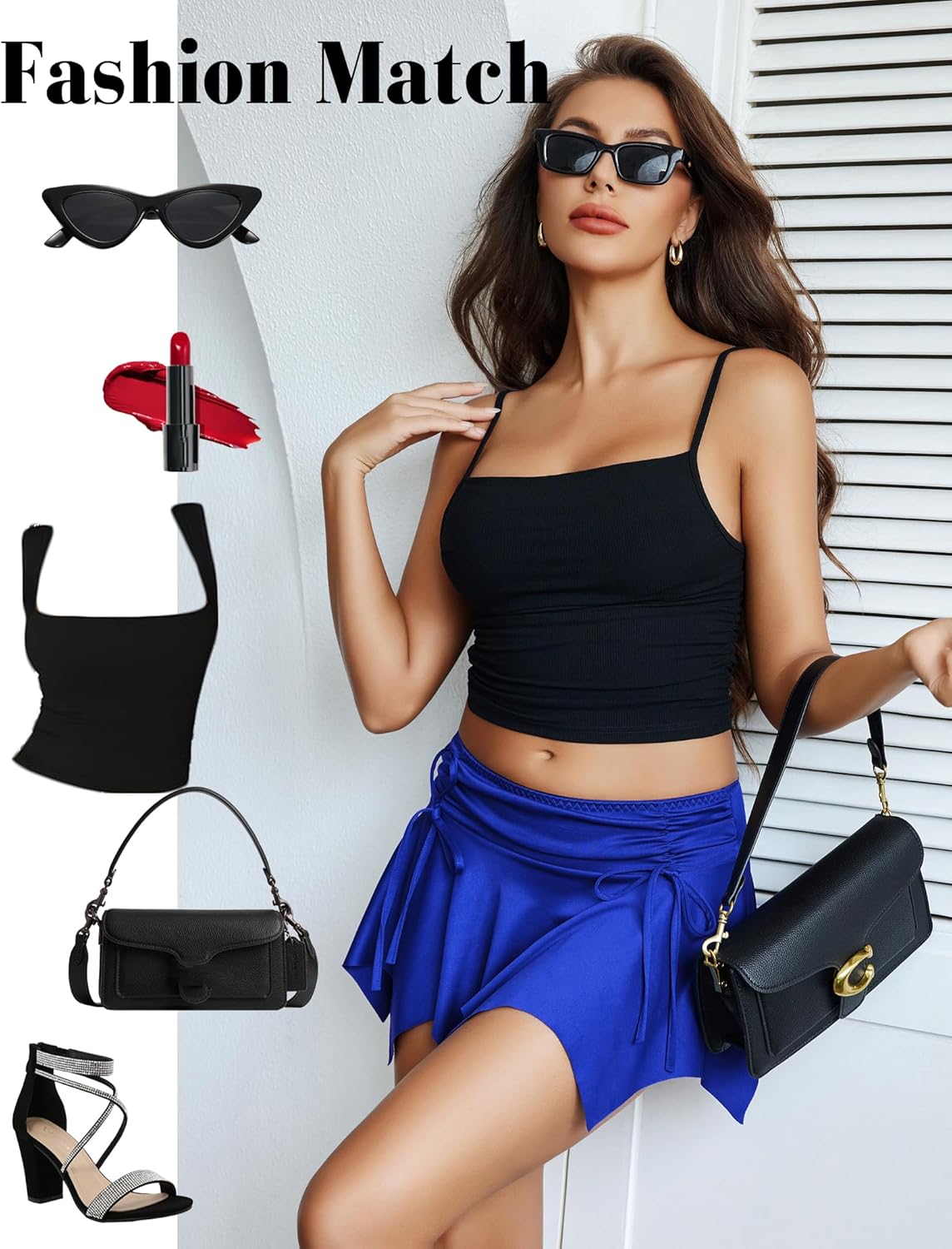 Avidlove Mini Skirt Flowy Stretchy Hem Sexy Y2k Asymmetrical Skirt with Drawstring Ruched Bow Beach Short Skirt - Image 2