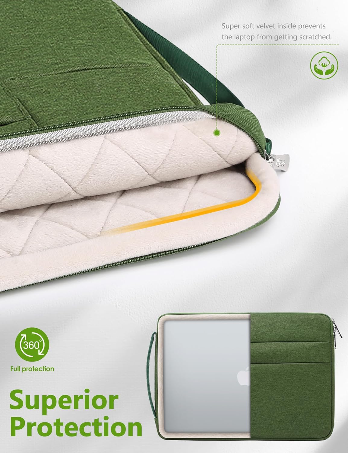 HYZUO 15-16 Inch Laptop Sleeve Bag for MacBook Pro 16 M4/M3/M2/M1 2026-2019, 15" Surface Book, Portable NoteBook Case for 15" 15.6" HP Dell Lenovo ThinkBook Asus Acer Samsung HUAWEI, Grass Green - Image 5