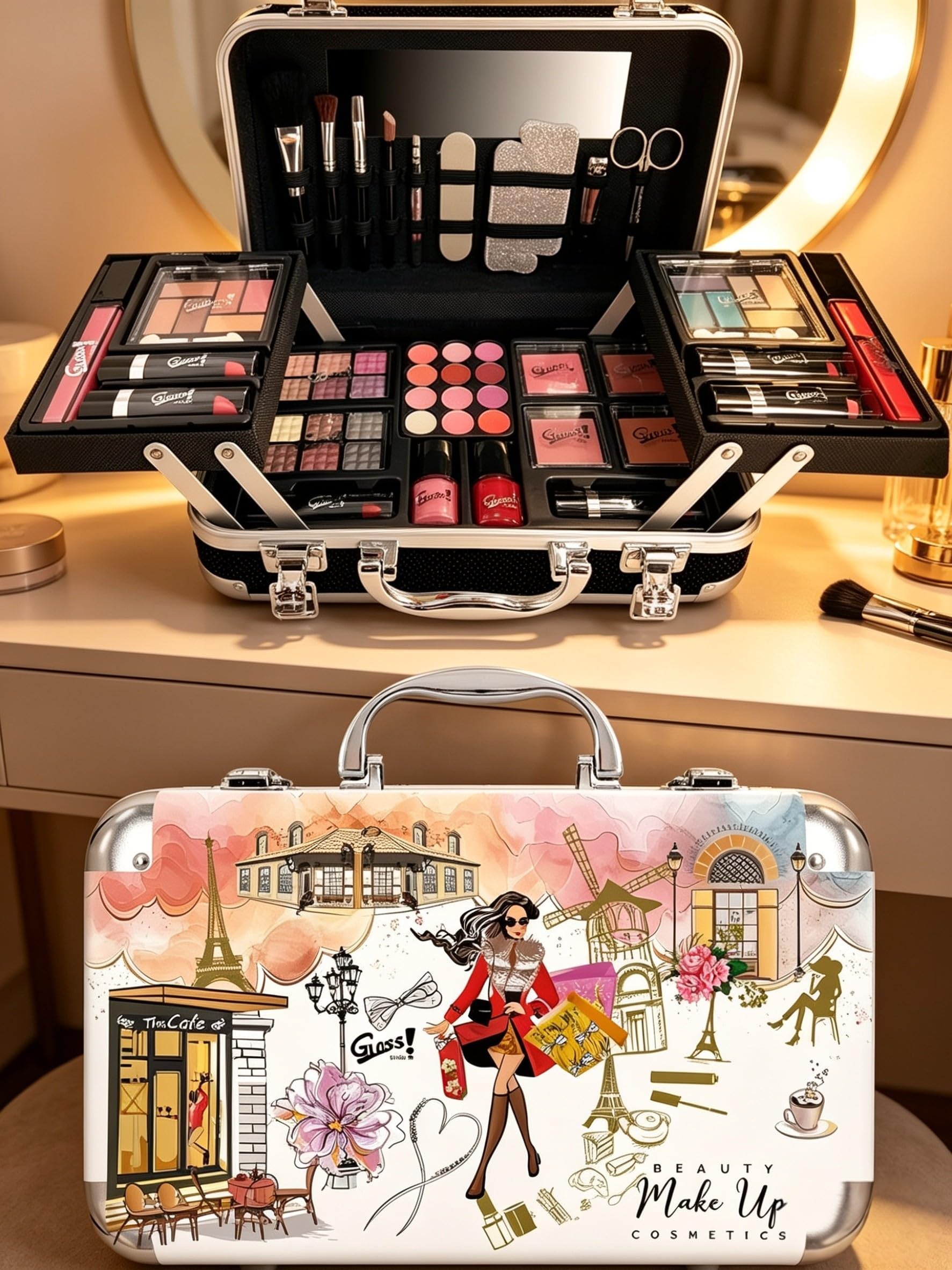 GLOSS ! Mallette de Maquillage – Coffret Beauté Femme – Palette Complète – Idée Cadeau Originale – Paris