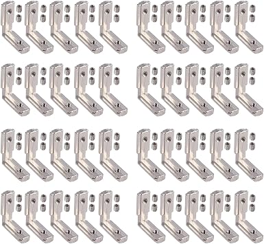 20Pcs Corner Bracket T Slot 2020 Series 20x20MM L-Shape 90 Degree Interior Inside Corner Connector Joint Bracket Aluminum Profile Interior Joint with M5 Screws for 2020 Series T Slot