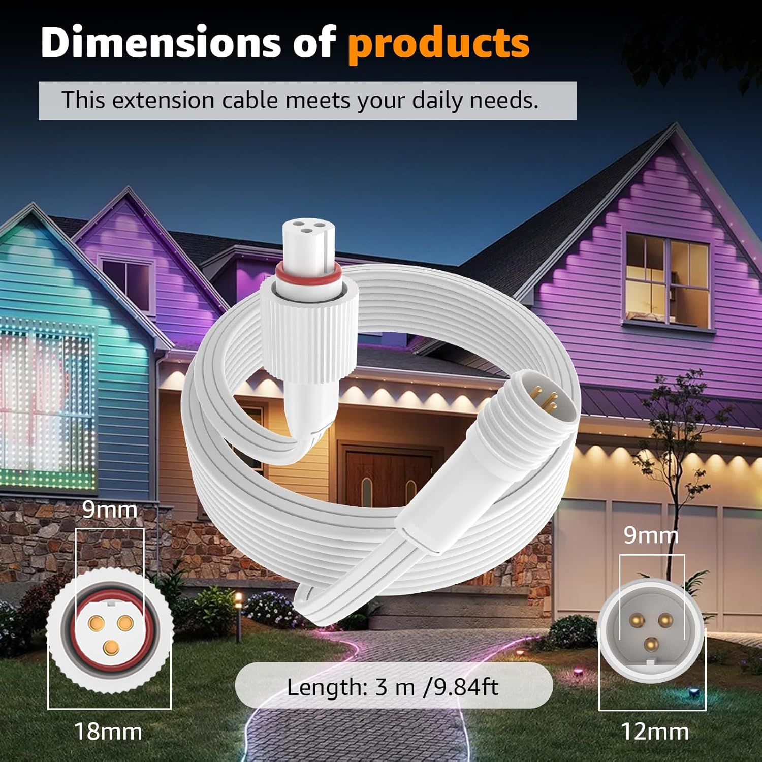 Extension Cable for Govee Outdoor Lights, IP68 Waterproof Extension Cord, Compatible with Govee H705A H705B H705C and Other Permanent Outdoor Lighting Systems (10FT) - Image 2