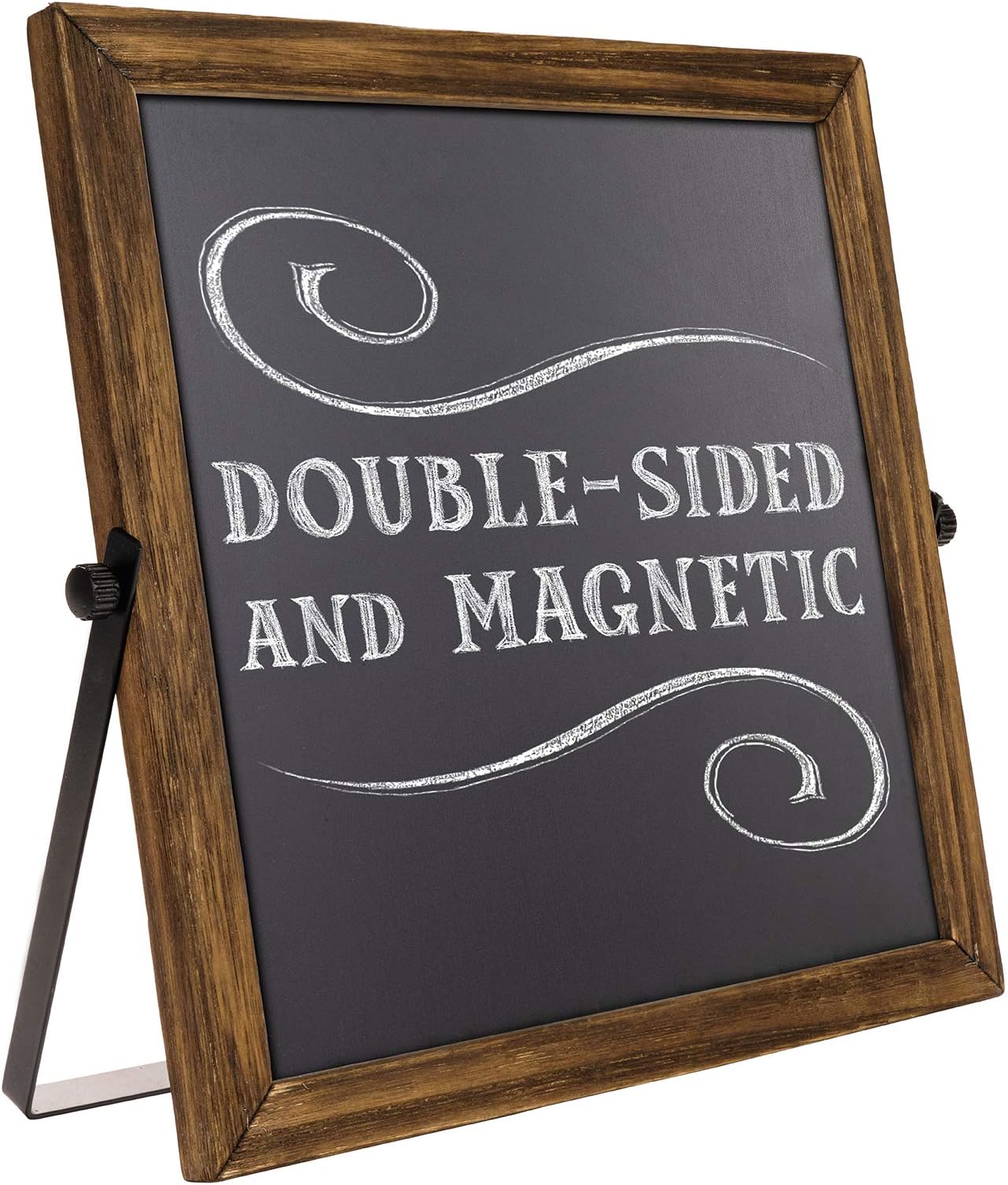 Excello Global Products Rustic Chalkboard Sign Wooden Frame with Adjustable Stand Menu Message Board Double Sided Display Magnetic Surface Reversible 11 x 11 Inches