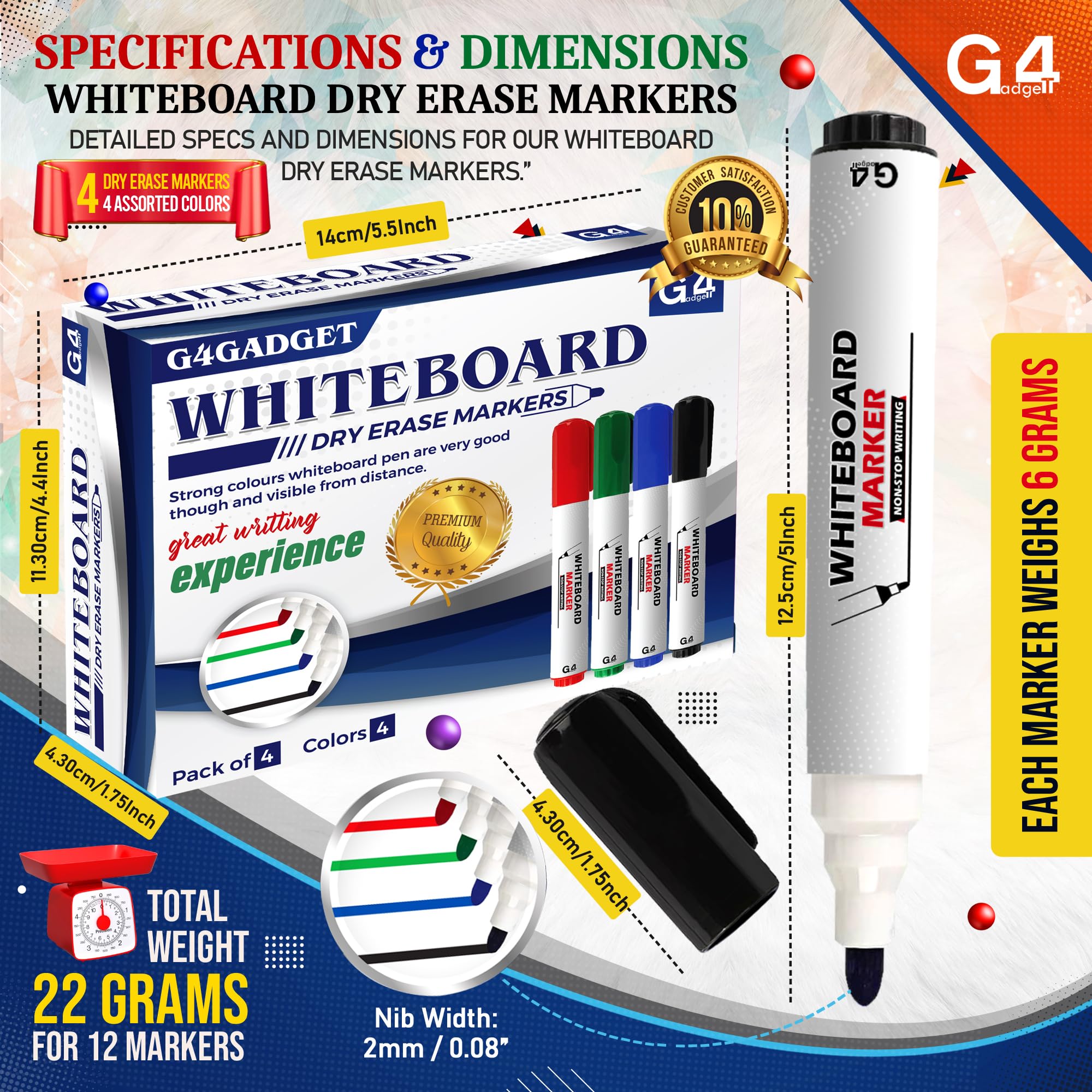 Eziglide 4-Pack Chisel Tip Whiteboard Markers Set – Erasable Dry Wipe Pens For Writing, Whiteboard, Flip Charts, Schools, Teachers - 4 Assorted Colours (Black, Red, Blue & Green - View #12