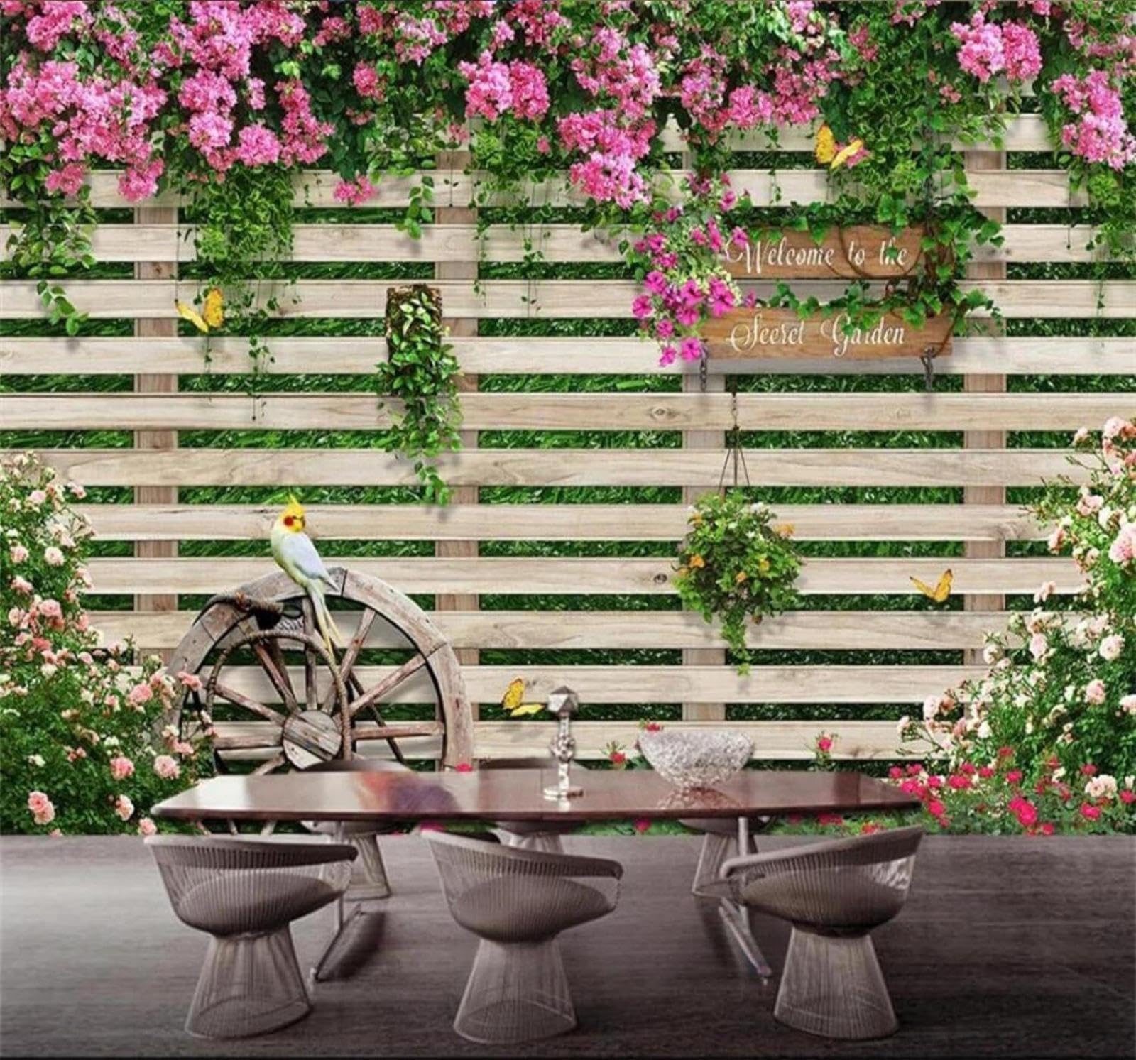 XLMING Beautiful Roses Vines Butterflies Wooden Shelf 3D Wallpaper Silky Texture Home Study Office Grey Dining Room Sofa Bedroom Living Room TV Backdrop-250cm×170cm