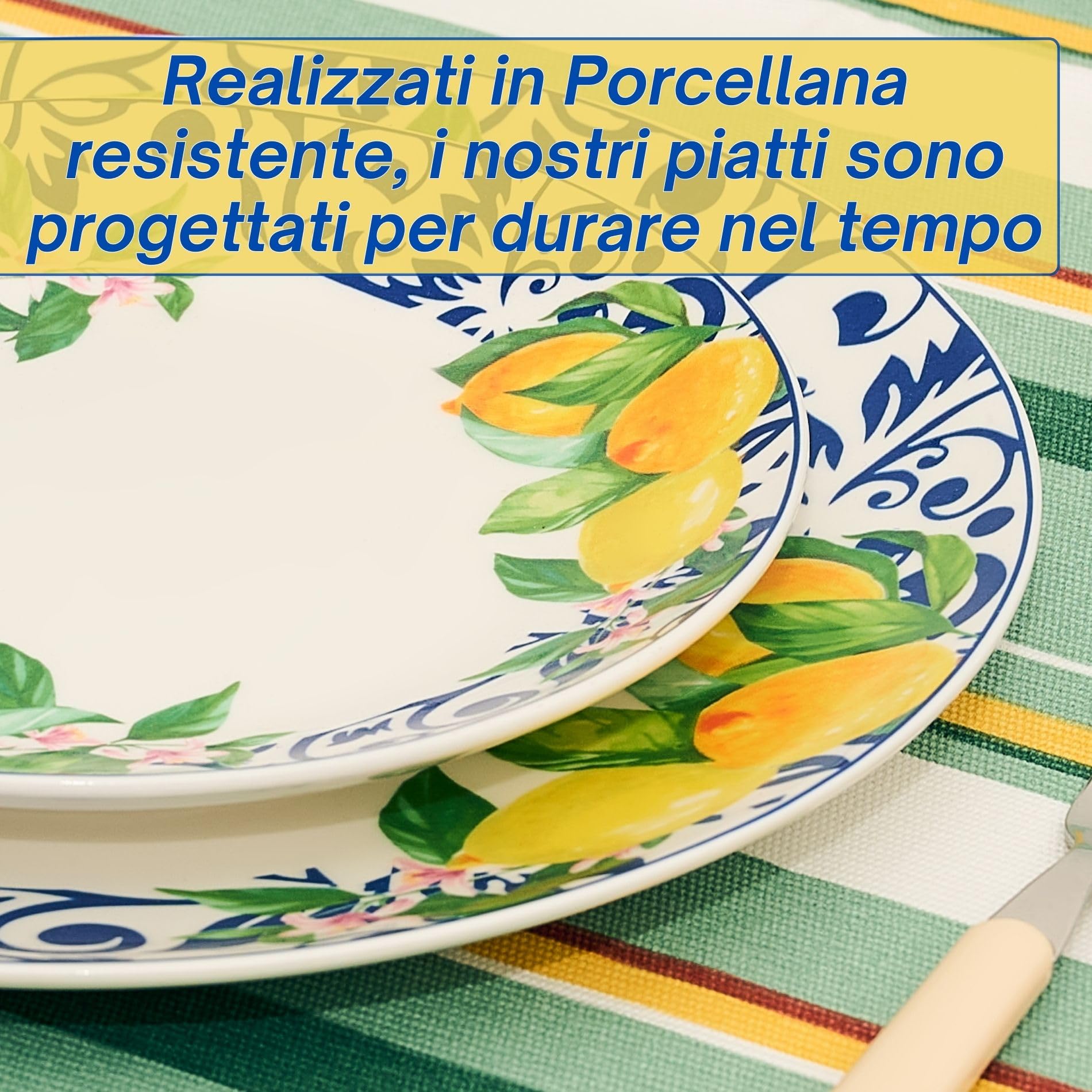 NAMAI - Servizio Piatti 6 Persone, Porcellana Resistente, Adatti in Lavastoviglie e Microonde, Colori Vivaci, Set Piatti 18 Pezzi, Servizio Piatti Colorati, Idea Regalo (Capri)