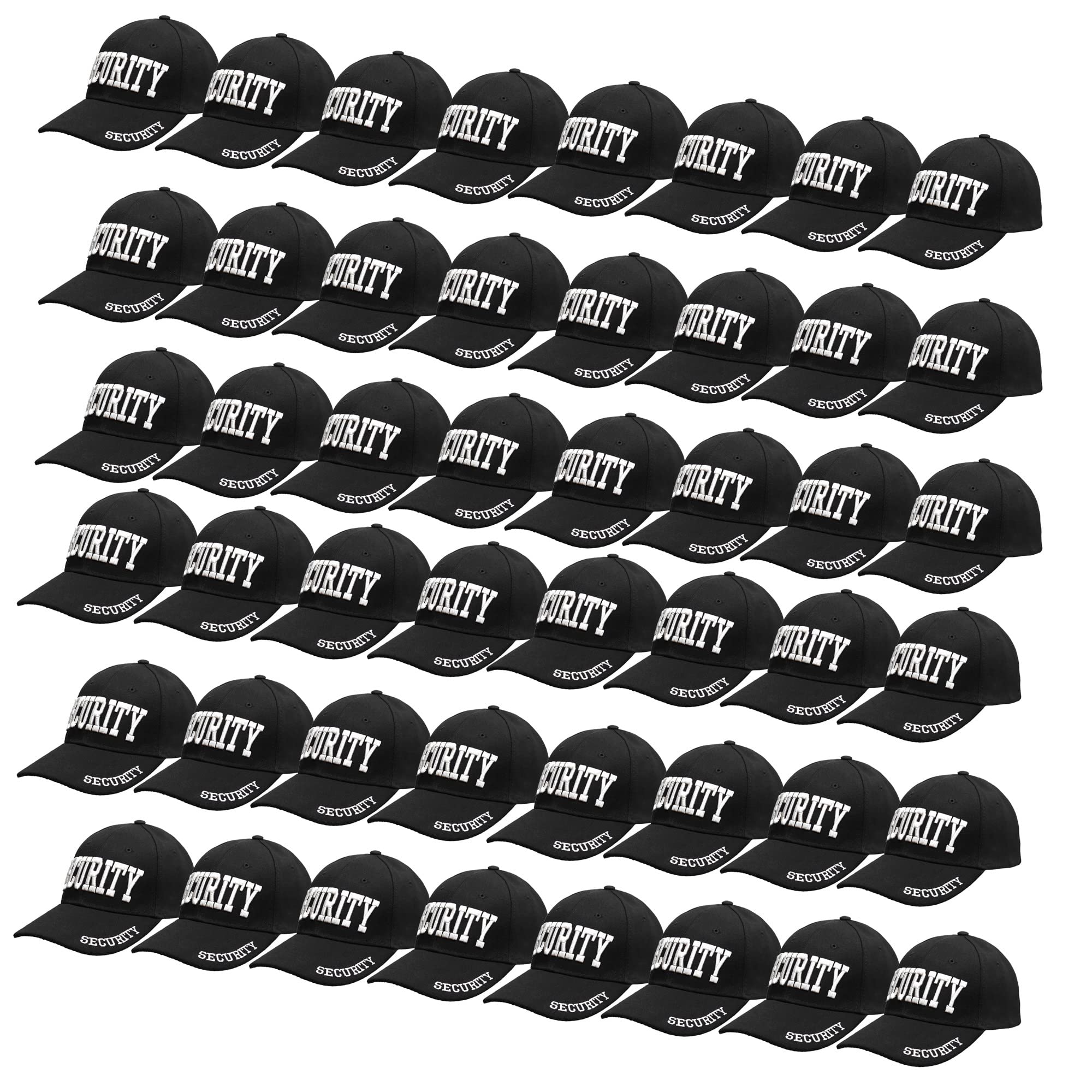 Wholesale 48-Pack Security Hat Baseball Cap - Gold or White Embroidery Security Front, Bill & Back - Adjustable Size