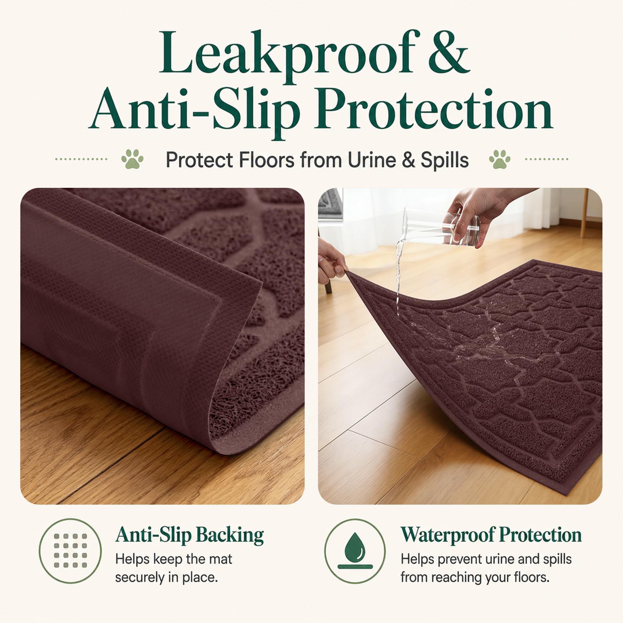 Yimobra Durable - Tappetino per lettiera per gatti, 90 x 60 cm, antiscivolo, resistente allo spargimento, impermeabile, morbido sulle zampe del gatto, senza ftalati, caffè scuro