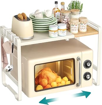 SONGMICS Expandable Microwave Shelf, Microwave Stand,Kitchen Corner Shelf