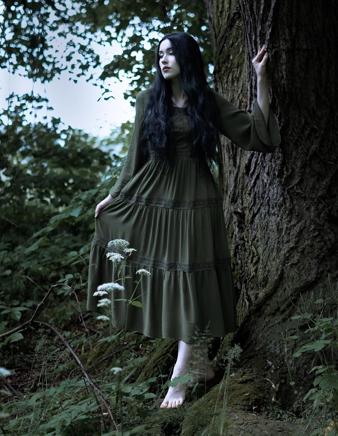 Scarlet Darkness Renaissance Dress Women Pirate Peasant Tiered Flowy Long Dresses - Image 6