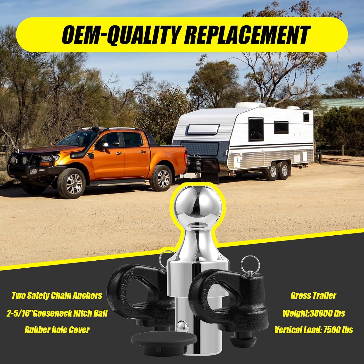 60639 Puck System Gooseneck Hitch Ball Kit,2-5/16 Inch Ball 38,000 lbs GTW for 2013-2024 Ford F250 F350 F450,2016-2024 Chevrolet Silverado 2500HD 3500HD,GMC Sierra 2500HD 3500HD Nissan Titan XD