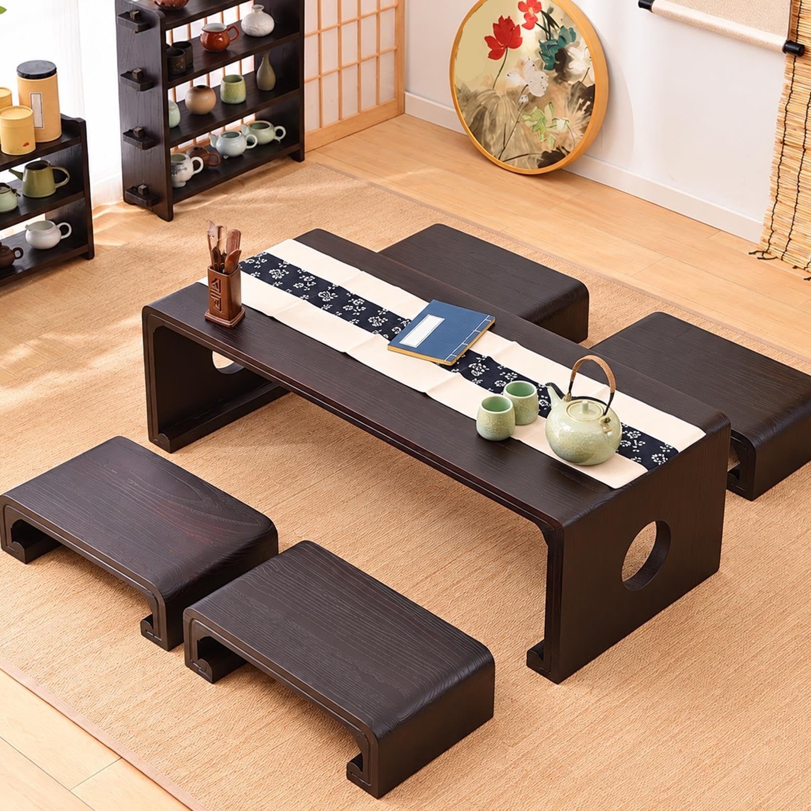 Tavolino da Caffè Tatami In Legno Massello, Tavolo Centrale per Soggiorno