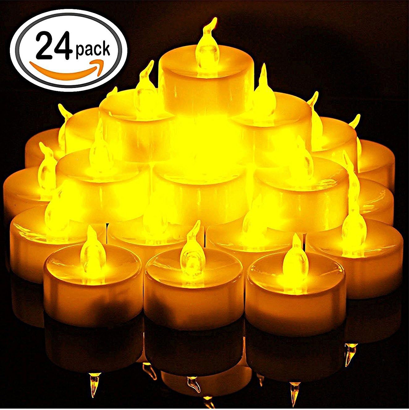 Flameless Candles, Raykey LED Tea Light Candles With Battery-Powered wedding Candles Decorations For Christmas Parties Events Tea light Candles (24 Pack))/Warm