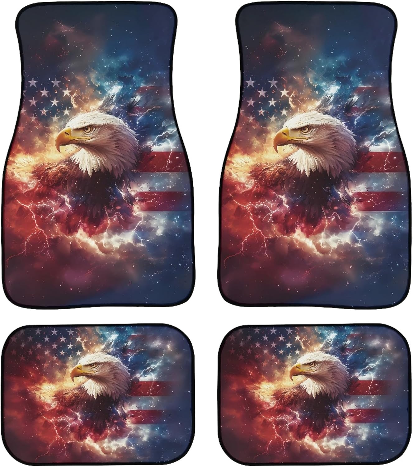 American Flag Bald Eagle Lightning Print Car Floor Mats Universal Fit for Car SUV Van Truck,4PCs Set