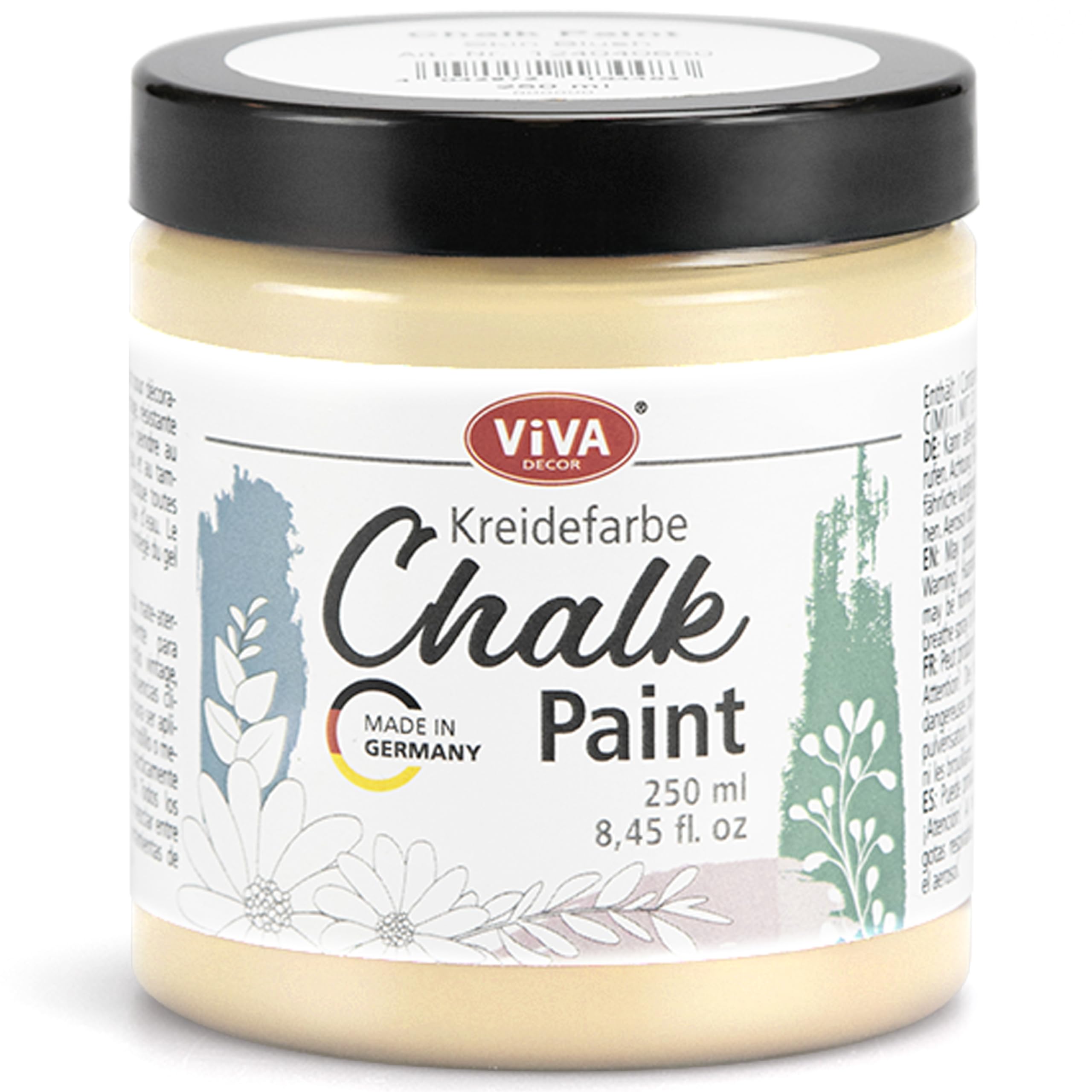 Viva Decor Chalk-Paint - Peach Melba - Gelb 250ml - Kreidefarbe für Möbel, Wand und Deko, Mattes Finish, Hochpigmentiert, Ideal für Shabby Chic & Vintage Look für Holz und andere Oberflächen