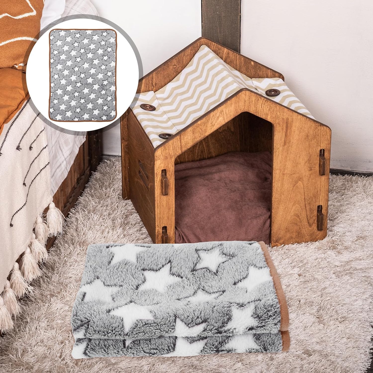 2pcs Plush Fleece Pet Blankets with Star Pattern, Soft and Warm Dog and Cat Sleep Mats, Easy to Clean Throw Blankets for Home and Sofa Use