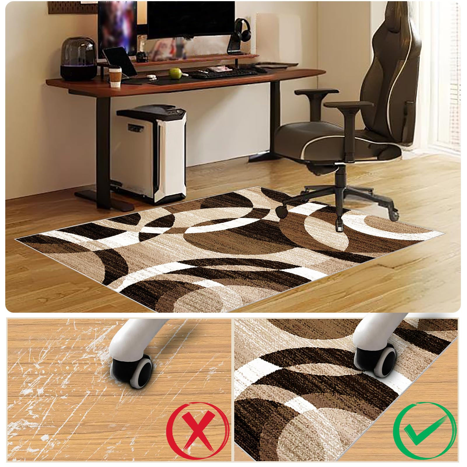 Tappeto Sedia Ufficio – Tappeto Sedia Gaming - Tappeto per Sedia con Ruote Antiscivolo, Protezione Pavimento per parquet e Piastrelle, Tappetini per Scrivania e Sedia da Ufficio 90 x 120 cm