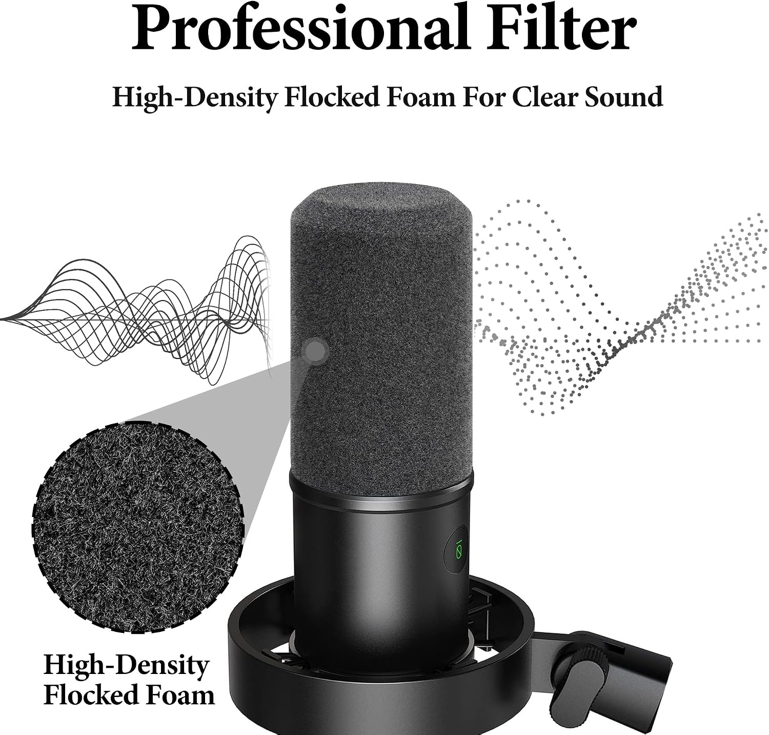 Geekria for Creators Foam Windscreen Compatible with Fifine AmpliGame K688 Microphone Antipop Foam Cover, Mic Wind Cover, Sponge Filter, Flocked Mic Windscreen (Grey / 2 Pack) image 3