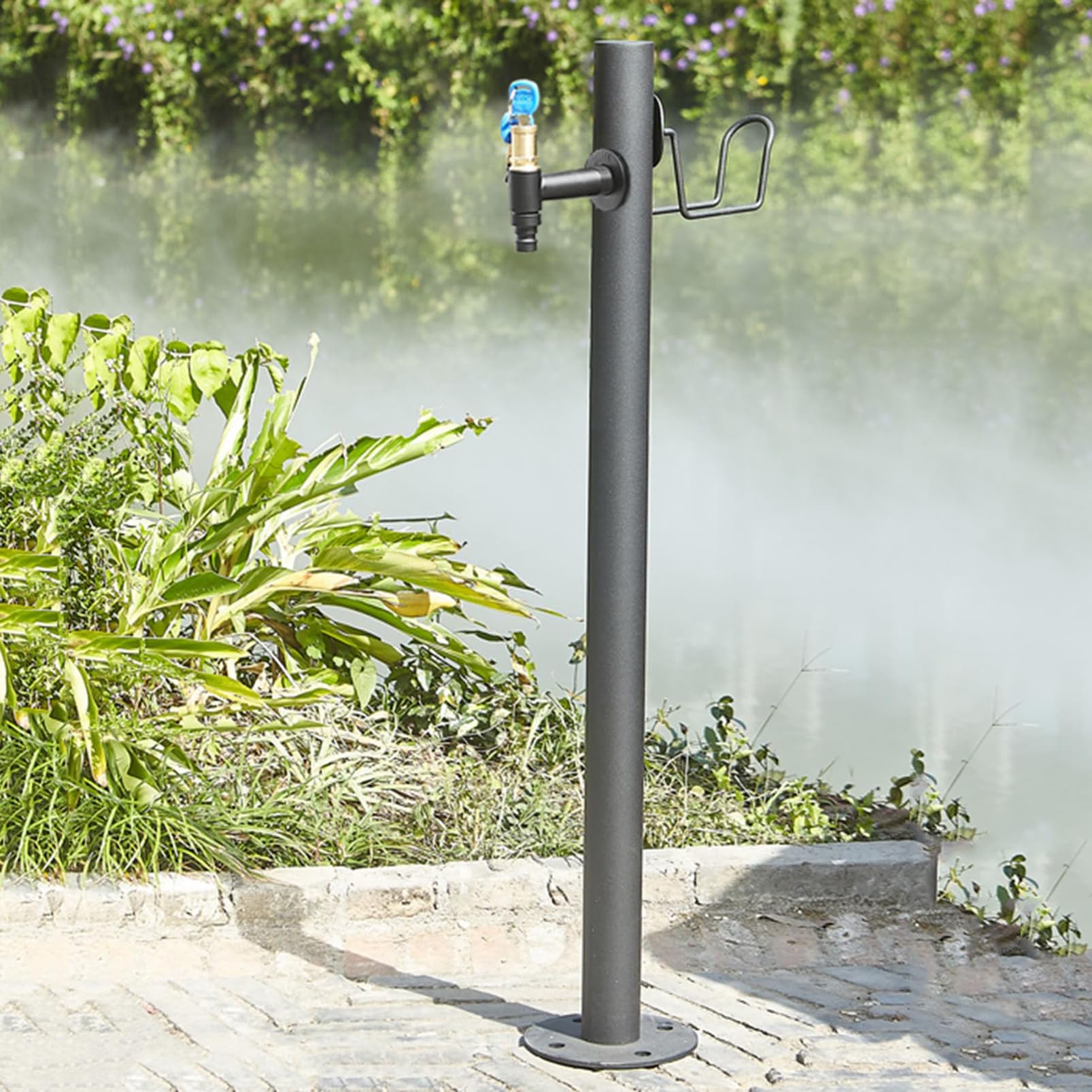 Garden Water Column Floor Mount Water Tap, Stainless Steel Cylindrical Vertical Garden Water Column With Hose Hanger Stand, Outdoor Yard Hydrant Frost Proof Water Feature,B-Height 86cm*Diameter 5cm
