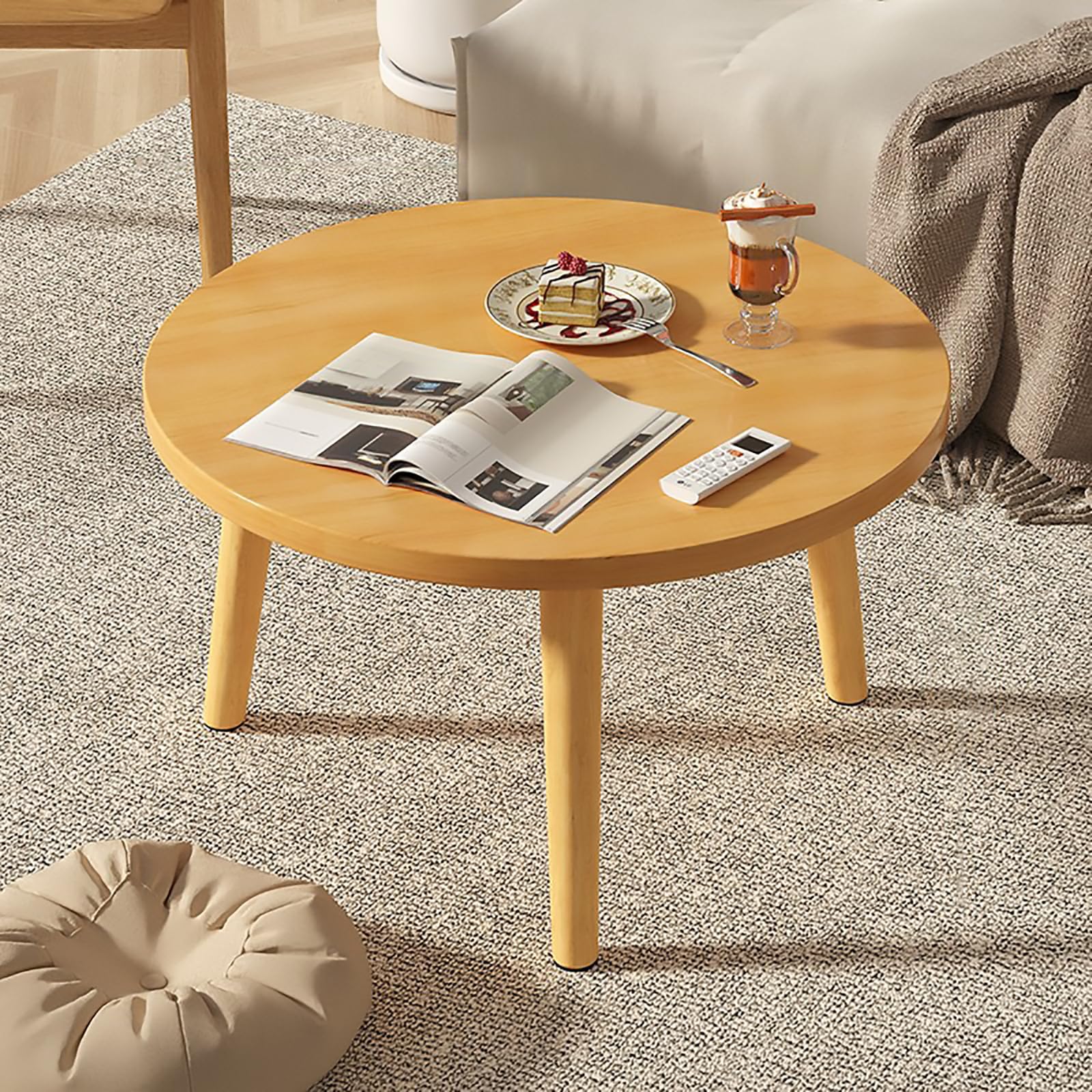 SXZenSpace Modern Round Coffee Table, Wooden Center Table for Living Room, Small Study Desk, Bedroom Furniture, Tea Room Decor (61cm x 61cm)