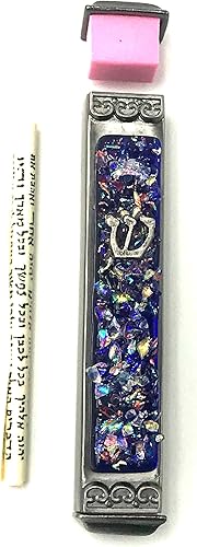 Miniatura 9 de Sparkling Art Glass Mezuzah  35 pulgadas  Fácil montaje  Caja de metal resistente a la intemperie  Caja de regalo y rollo no Kosher incluido  Hecho