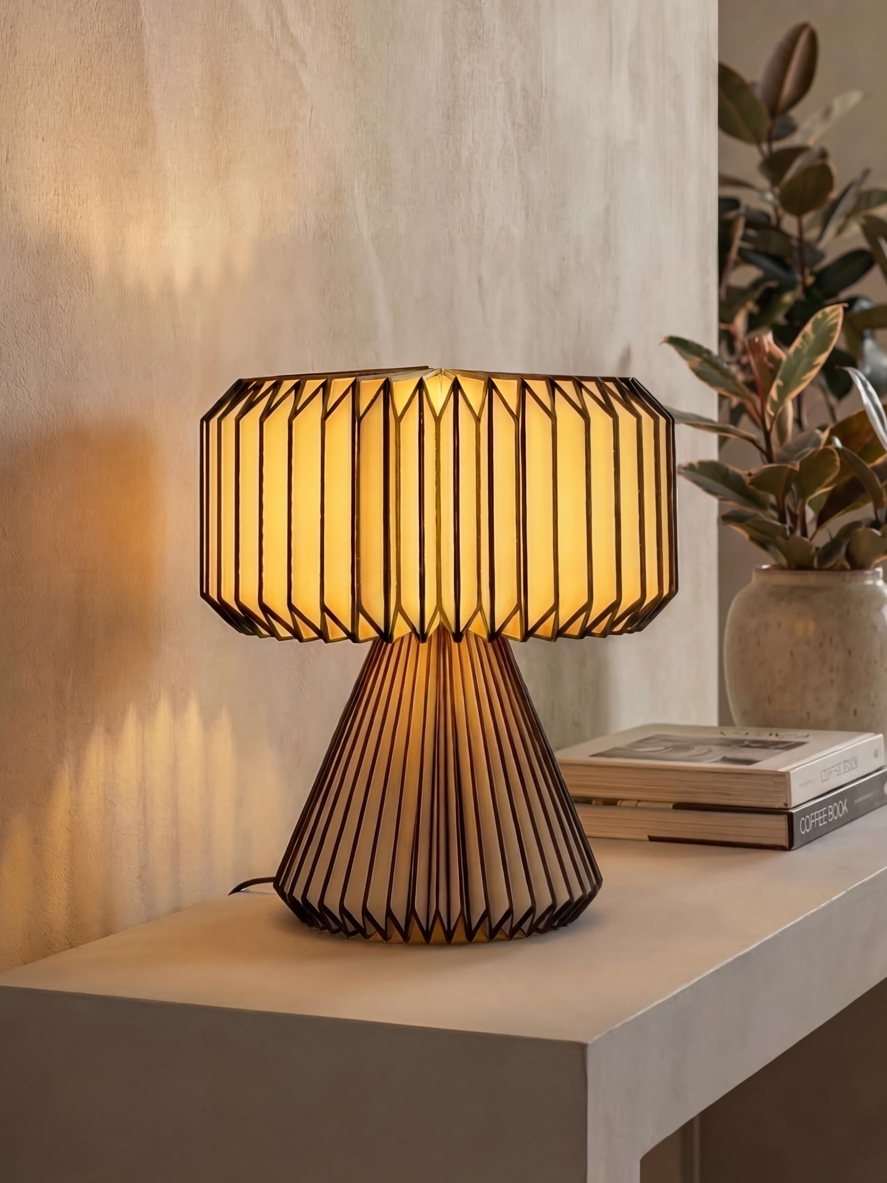 FIG Living Black Orilamp Table Lamp for Living Room Decoration, Bedroom and Gifting | 32 cm Tall Origami Design Lampshade | Premium Laminated Paper - Dust & Water Resisant | Ori Lamp