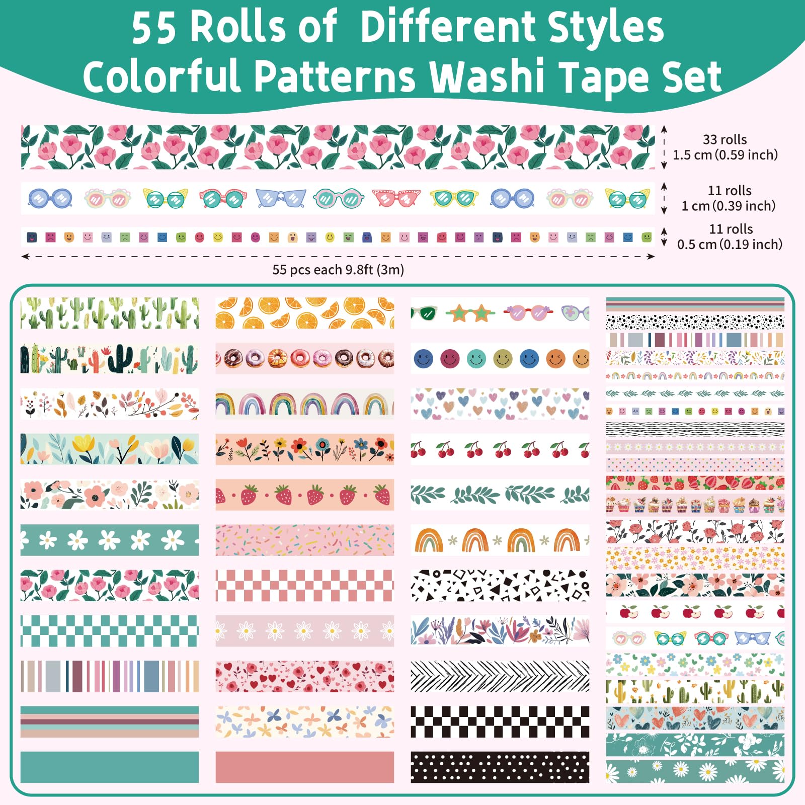 MOOKER Washi Tape Set - 55 Rolls Holiday Decorative Tape -2