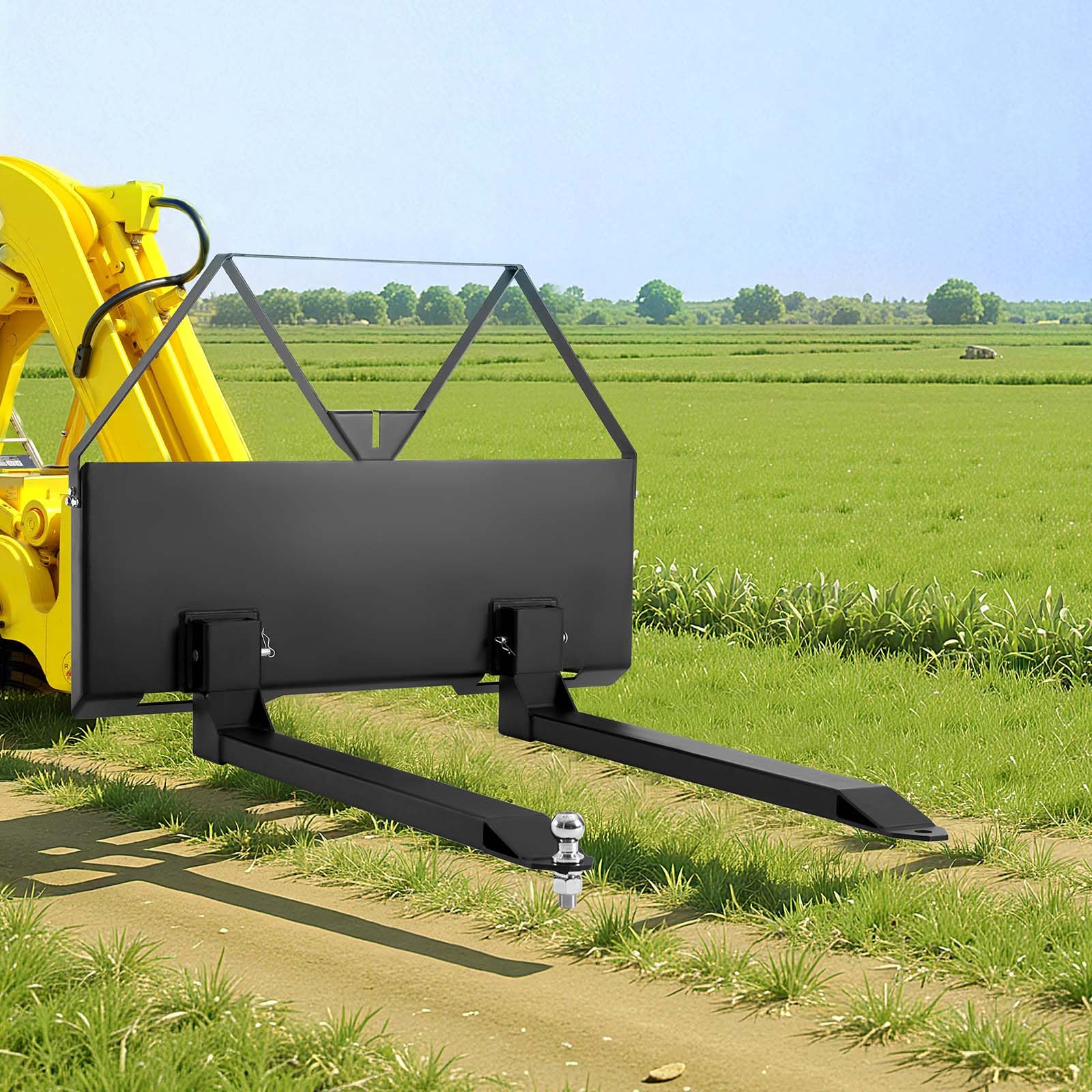 VEVOR Fourches à Palettes pour Chargeuses Compactes avec Cadre 1160 mm, Fourche 1220 mm, Capacité 1179 kg, Boule d'Attelage de Remorque 47,6 mm, Connexion Rapide, pour Chargeuses Compactes, Tracteurs