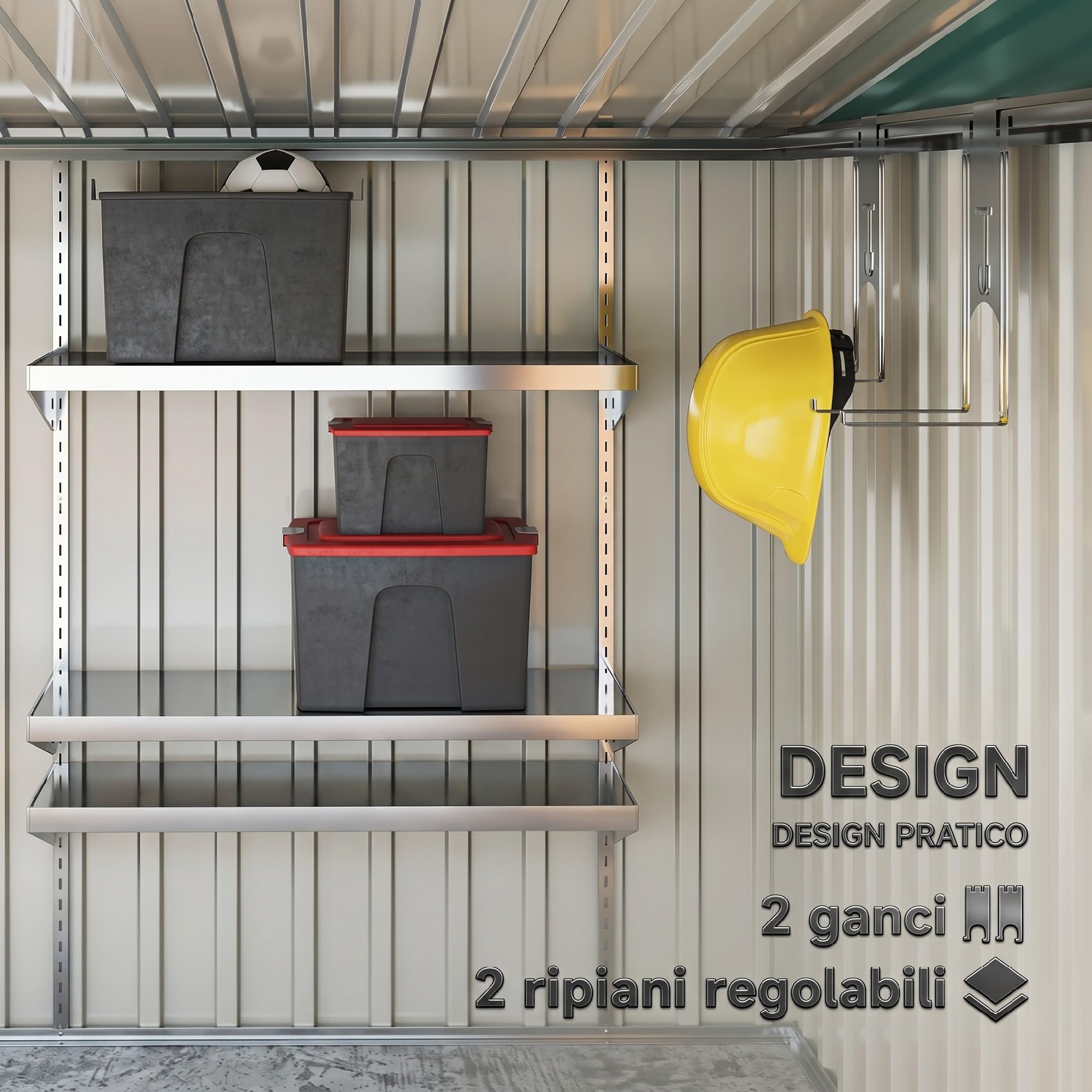 Outsunny Casetta da Giardino 2.81m² Acciaio Zincato Capanno Porta Attrezzi Addossato Porta Scorrevole Tetto Inclinato Verde
