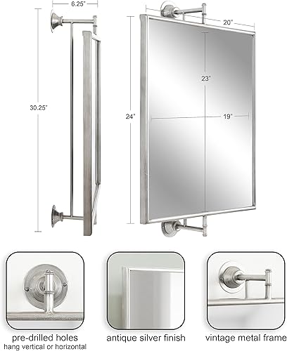 Miniatura 2 de Kate and Laurel Darbridge - Espejo giratorio rectangular tradicional, 20 x 31 plateado espejo rectangular ajustable vintage para pared de baño para