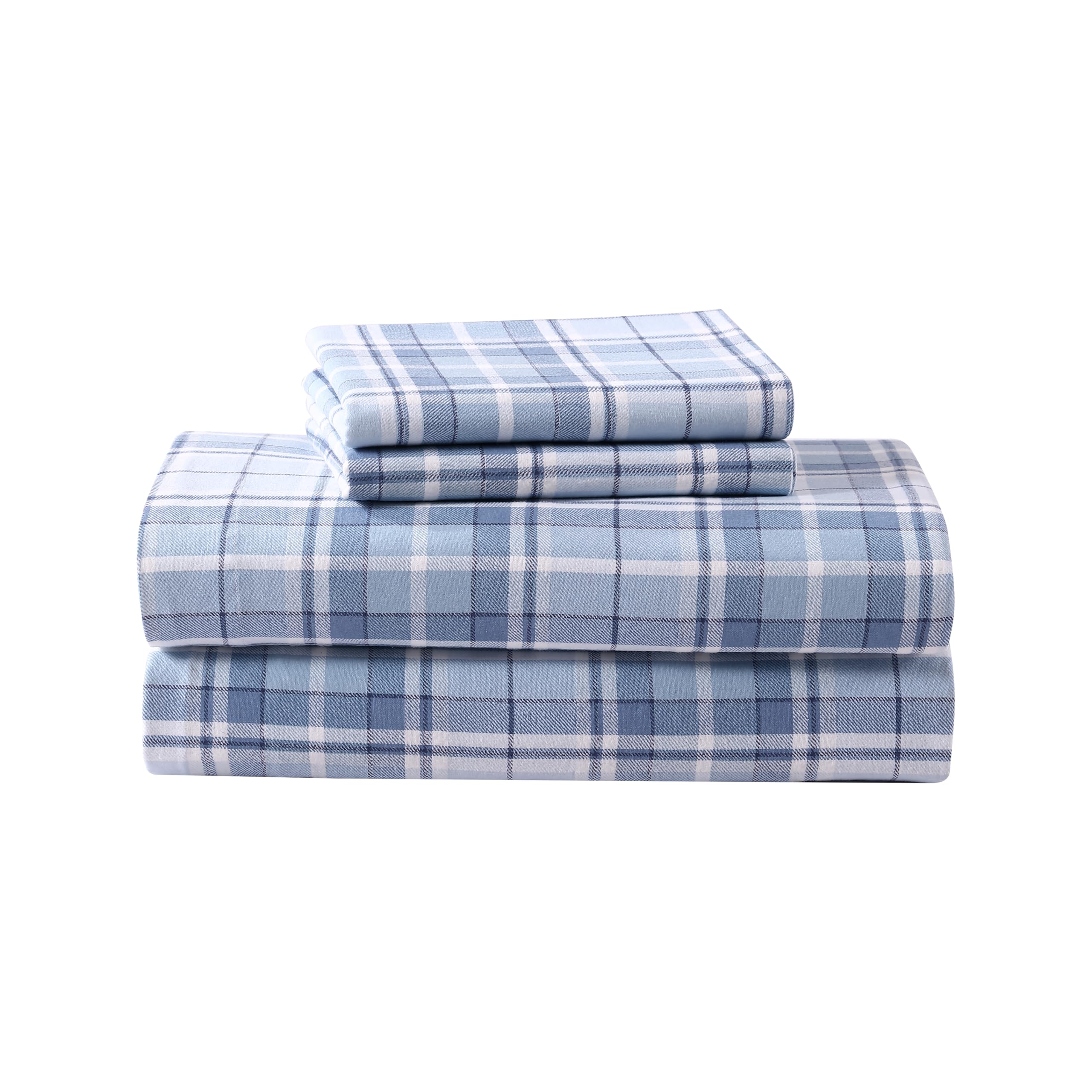 Laura Ashley Home - Queen Sheets, Cotton Flannel Bedding Set, Brushed for Extra Softness & Comfort (Mulholland Plaid Blue, Queen)